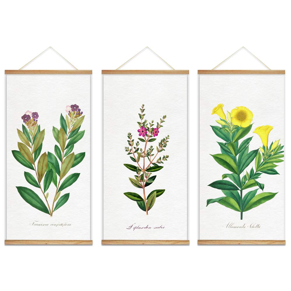 Wall26 Framed Green Plants Wall Art - 3 Panel Canvas Prints 18x36 Inches, Ready to Hang Home Decor for Living Room, Bedroom & Office | Nature Inspired Botanical Poster with Wood Frame