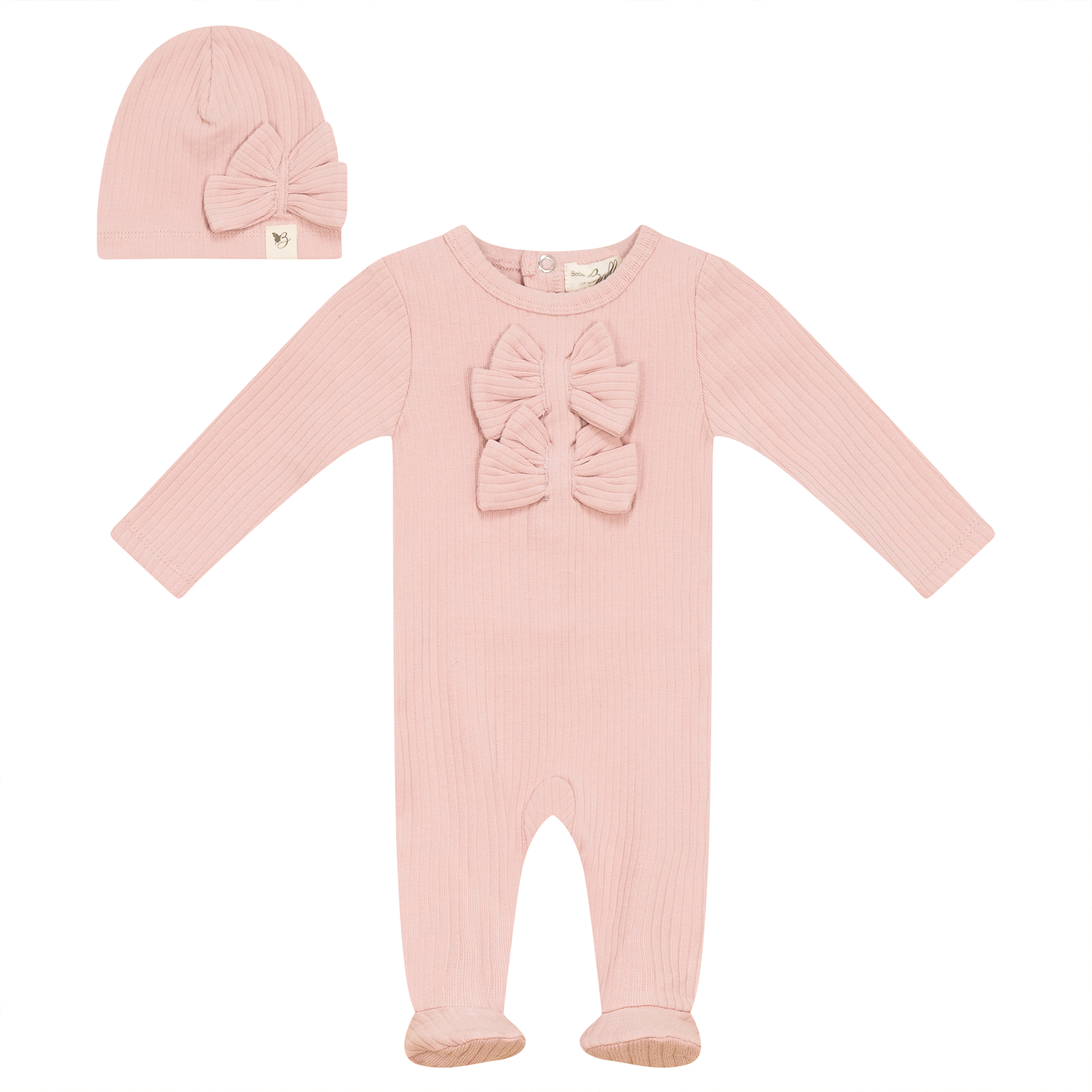 Soft Bow Stitch Velour Onesie with Hat for Baby - Cozy & Cute Outfit for Newborns, Infants - Perfect for Photo Shoots, Birthday Parties & Everyday Wear