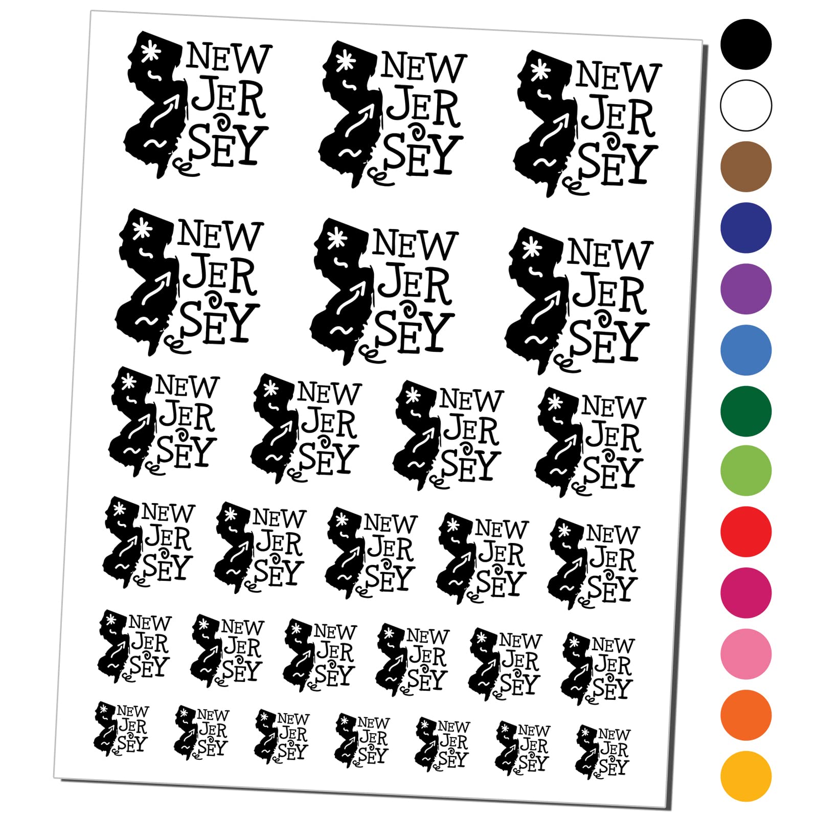 New Jersey State Temporary Tattoos with Swirl Designs - Waterproof Fake Body Art Set (Black, 1 Sheet) | Perfect for Parties, Sports Events & State Pride Showcases