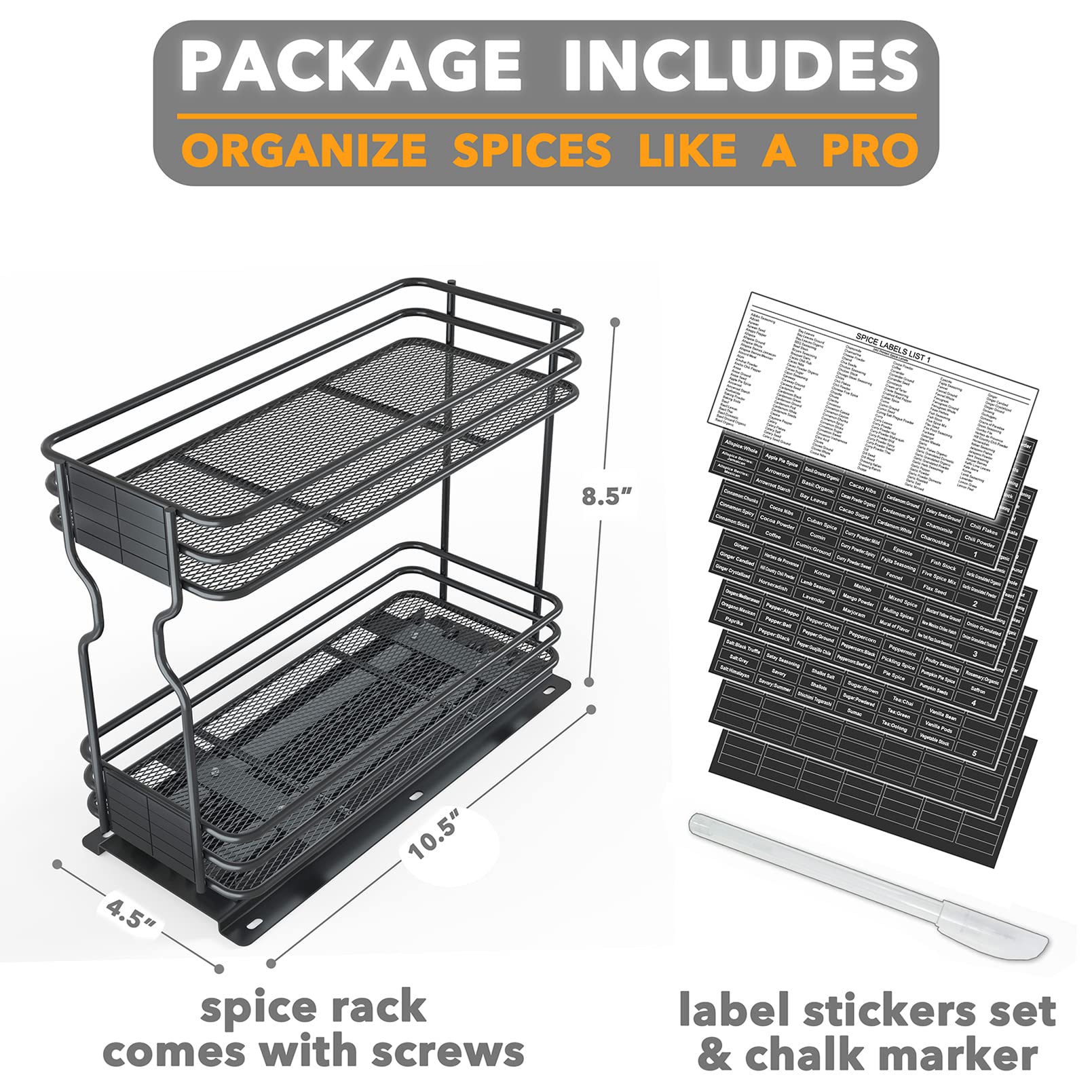 SpaceAid 28-Piece Spice Drawer Organizer Set with Glass Jars, 4-Tier Expandable Tray & Chalkboard Labels - Perfect for Kitchen Pantry, Spice Rack & Countertop Organization