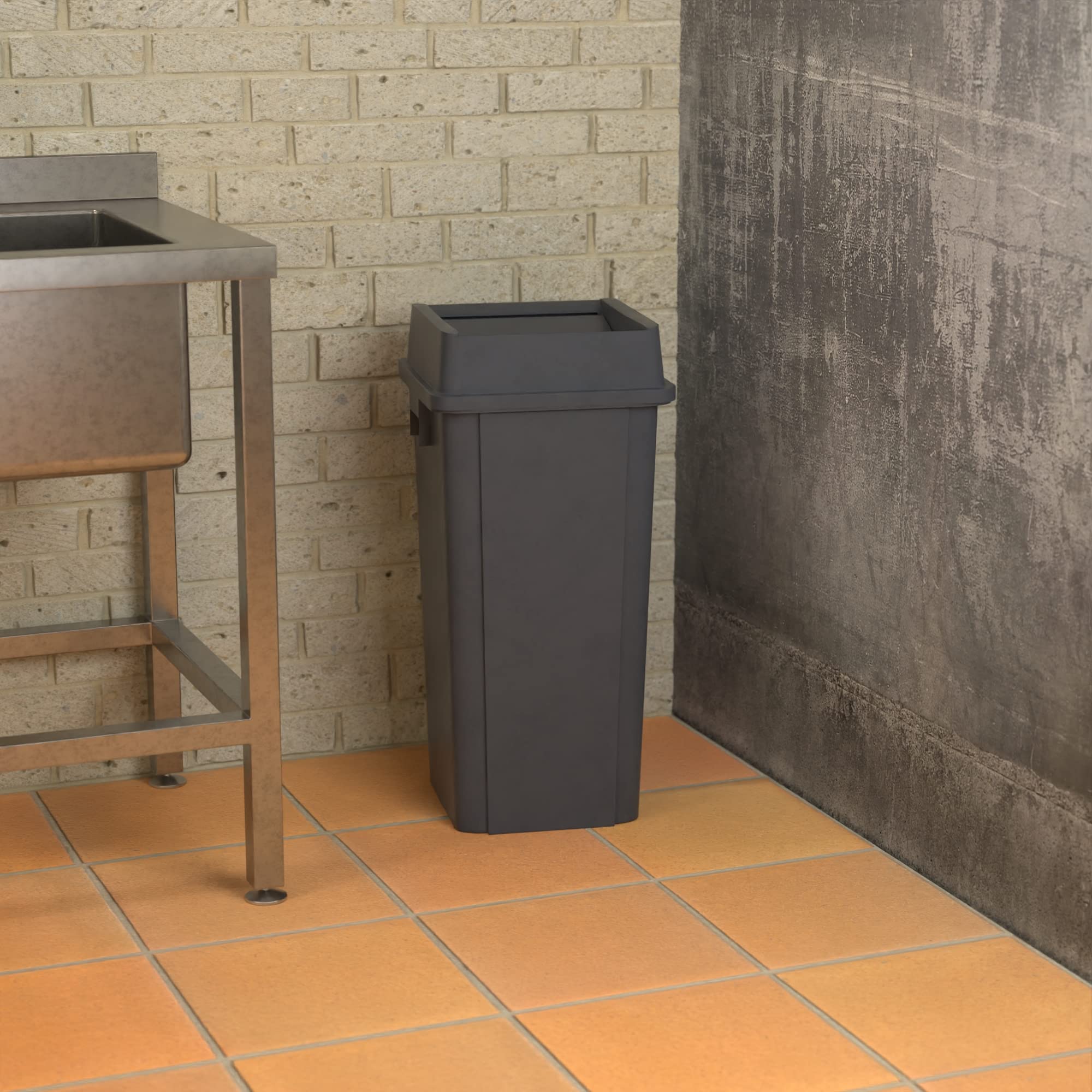 23 Gallon Grey Square Commercial Trash Can with Lid - Heavy Duty Waste Bin for Office, Restaurant & Kitchen Use