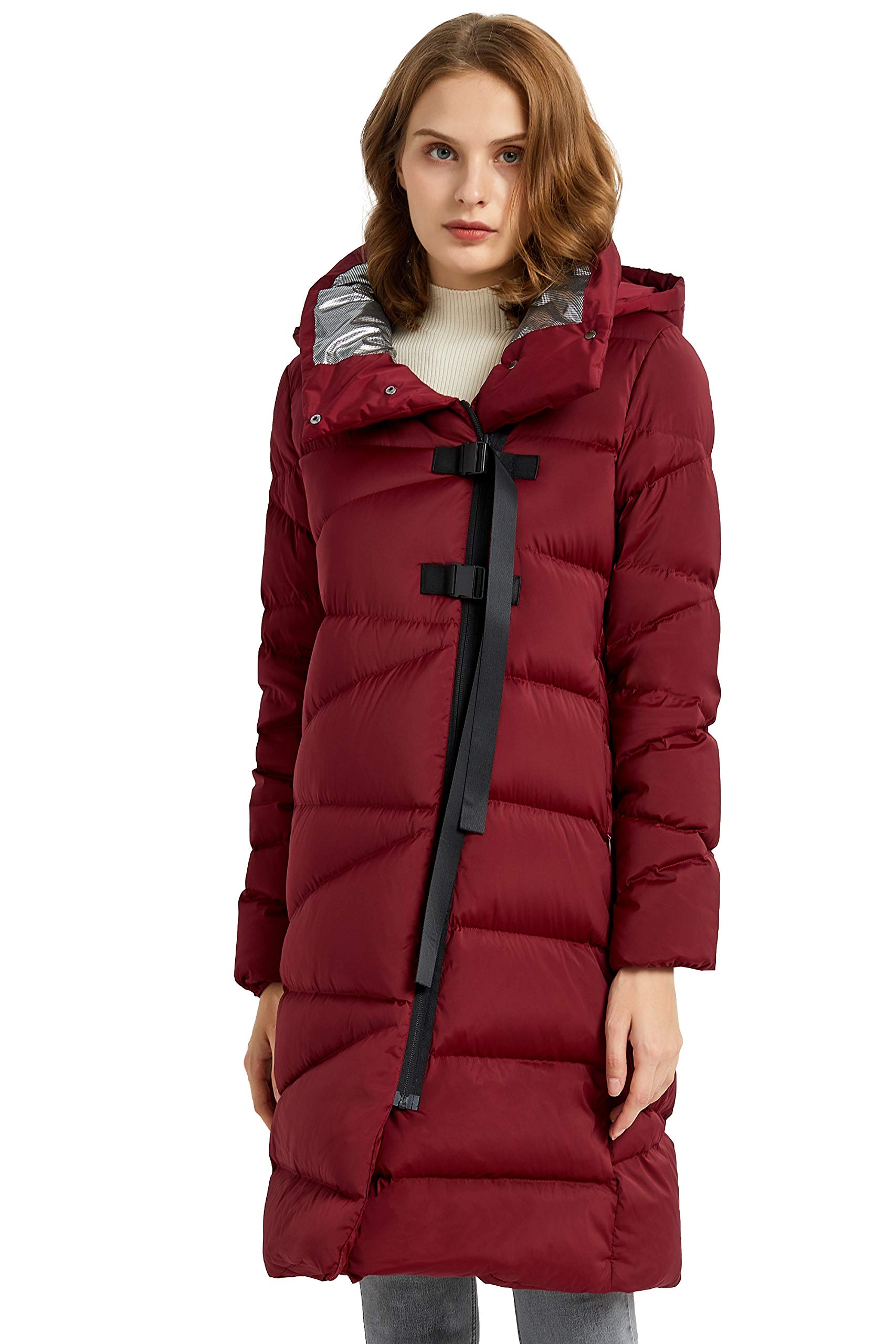 Orolay Women's Hooded Down Jacket - Long Winter Coat, Asymmetric Puffer Jacket for Cold Weather - Perfect for Outdoor Activities, Travel & Daily Wear