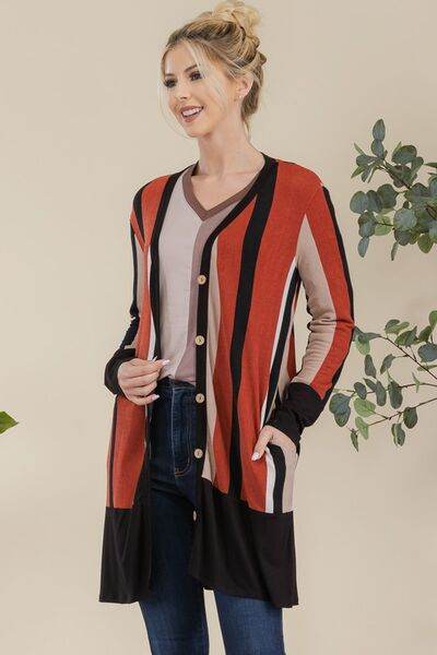 Celeste Striped Button-Up Long Sleeve Cardigan for Women - Plus Size Oversized Knit Sweater for Fall & Winter | Casual Office Wear & Cozy Loungewear