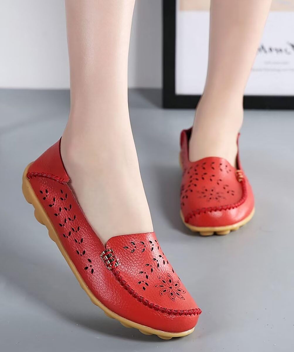 Women's Genuine Leather Slip-On Loafers - Comfortable Casual Moccasin Driving Shoes for Women - Perfect for Home, Office & Travel
