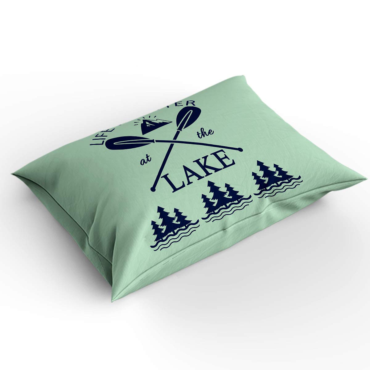 ALAGEO 3-Piece Duvet Cover Set - Life is Better at The Lake Pine Forest & Oars Design - Soft Washable Full/Queen Comforter Cover with Pillowcases - Perfect for Lakeside Cabins, Rustic Bedrooms & Cozy Retreats