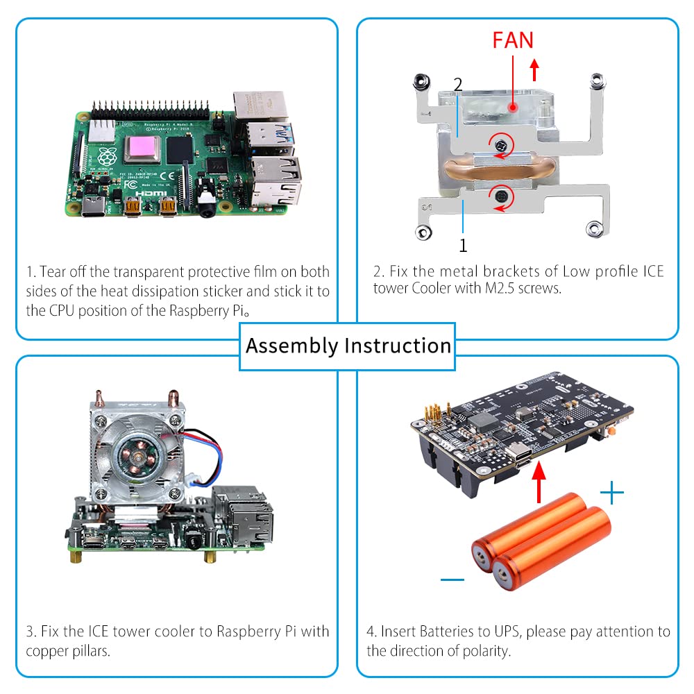GeeekPi Raspberry Pi 4 Mini Tower Case with ICE Tower Cooler, UPS Plus Hat, 0.96