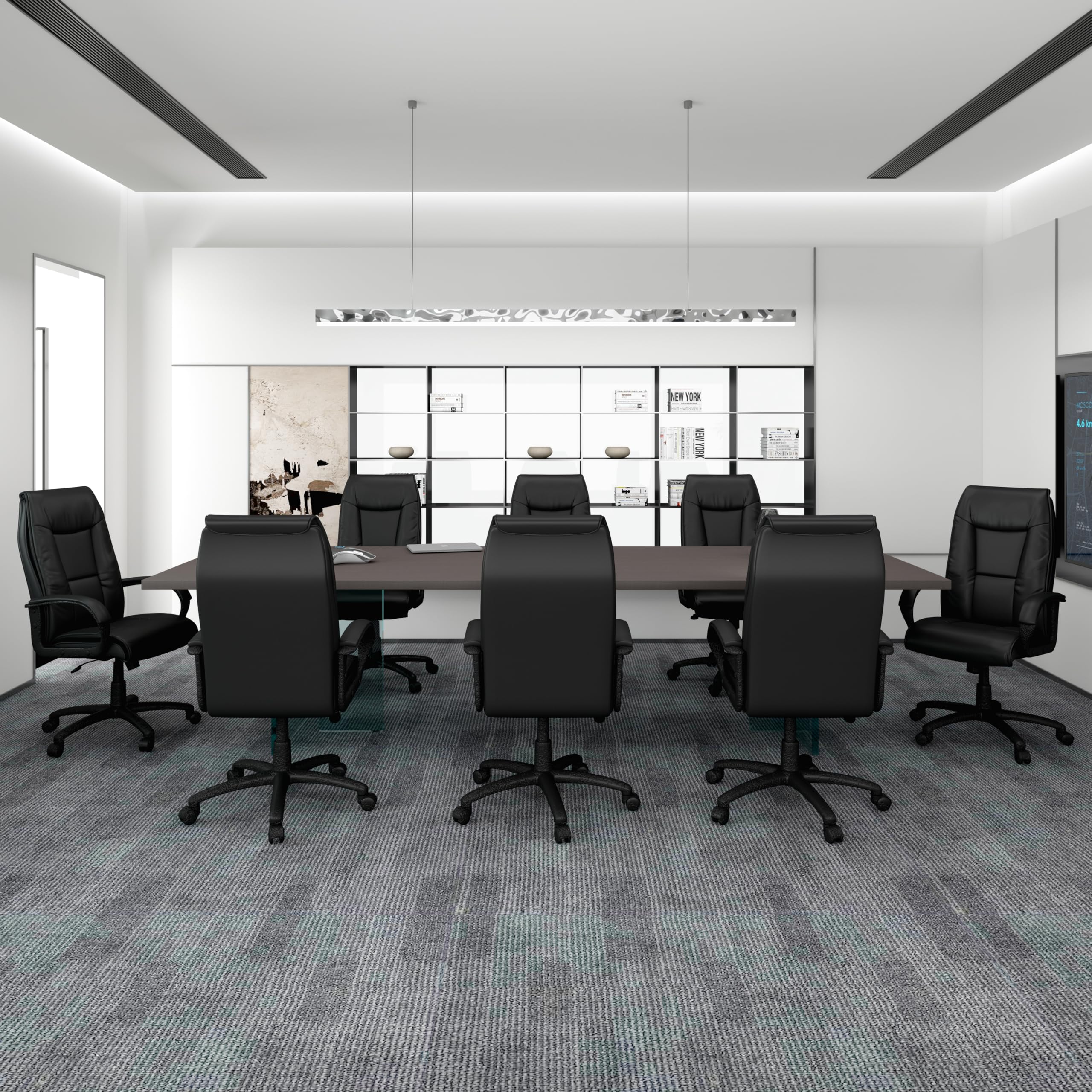 Premium Black Executive LeatherPlus Office Chair with Padded Arms - Ergonomic High Back Desk Chair for Home & Business Workspaces, Conference Rooms, and Professional Offices