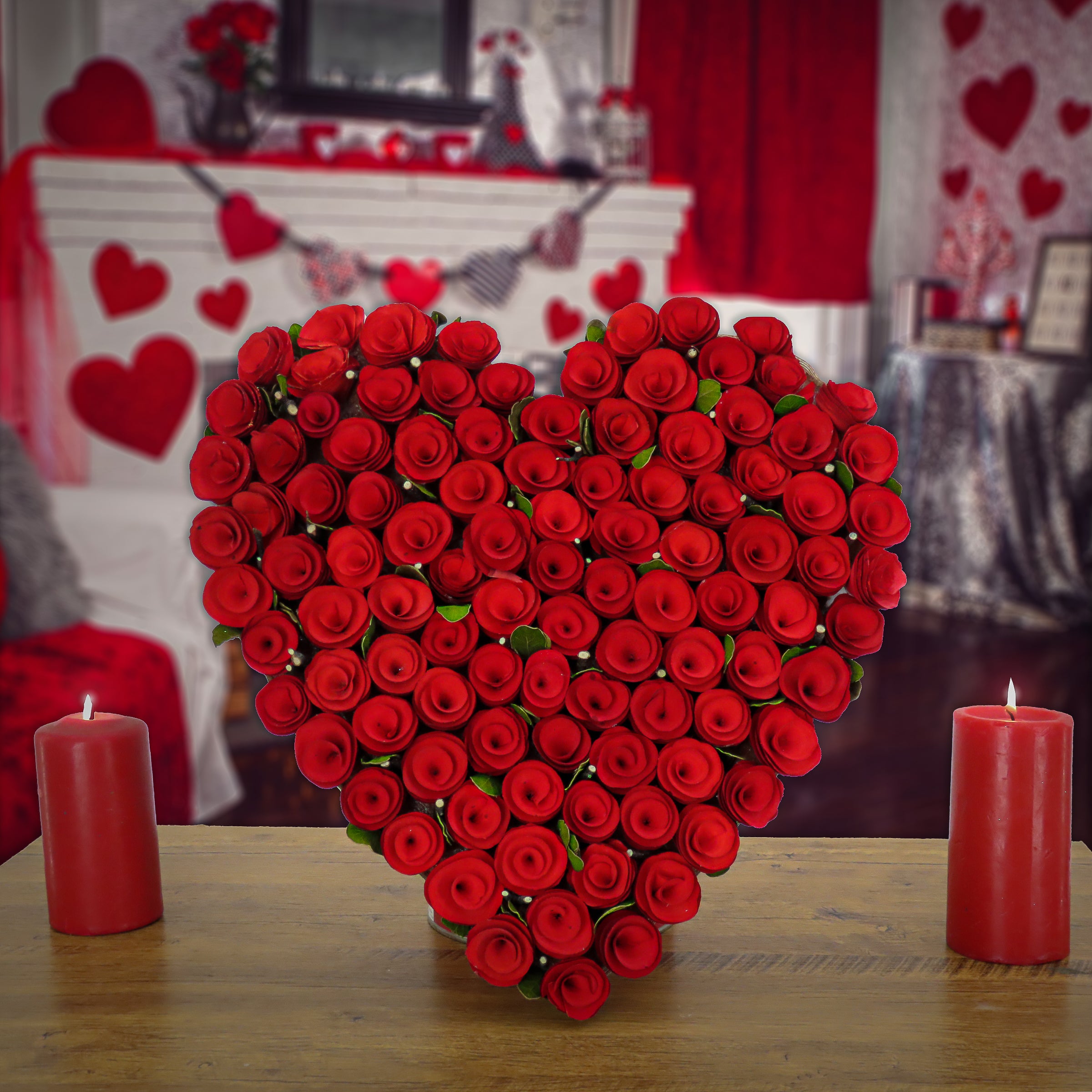 17 Inch Valentine's Day Red Roses Heart Shape Floral Arrangement - Perfect for Romantic Gifts, Wedding Decor & Anniversary Celebrations