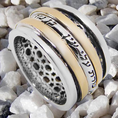 925 Silver & 9K Gold Rotating Kabbalah Evil Eye Protection Ring - Spiritual Jewelry for Good Luck & Positive Energy | Perfect for Meditation, Gifts & Everyday Wear