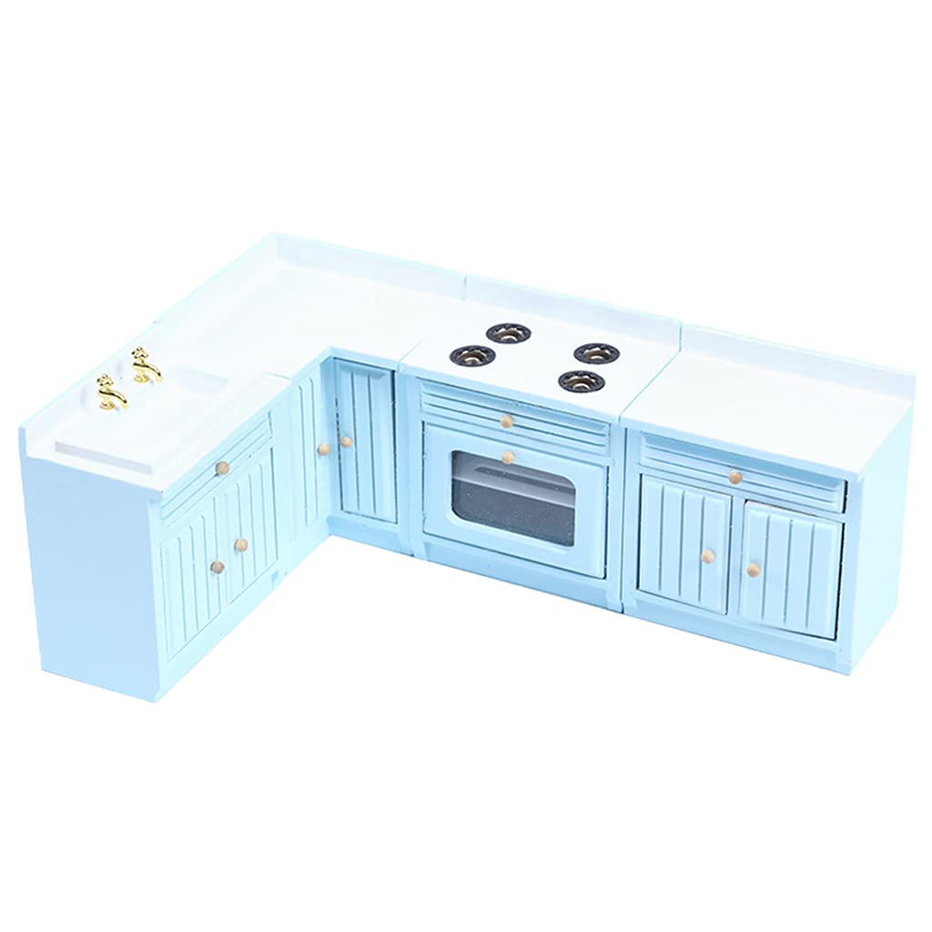 1:12 Scale Mini Blue Kitchen Furniture Set - 4pcs Dollhouse Accessories for BJD Scene, DIY Pretend Play, Home Decor & Children's Toys | Perfect for Dollhouse Enthusiasts, Birthday Gifts & Creative Playtime