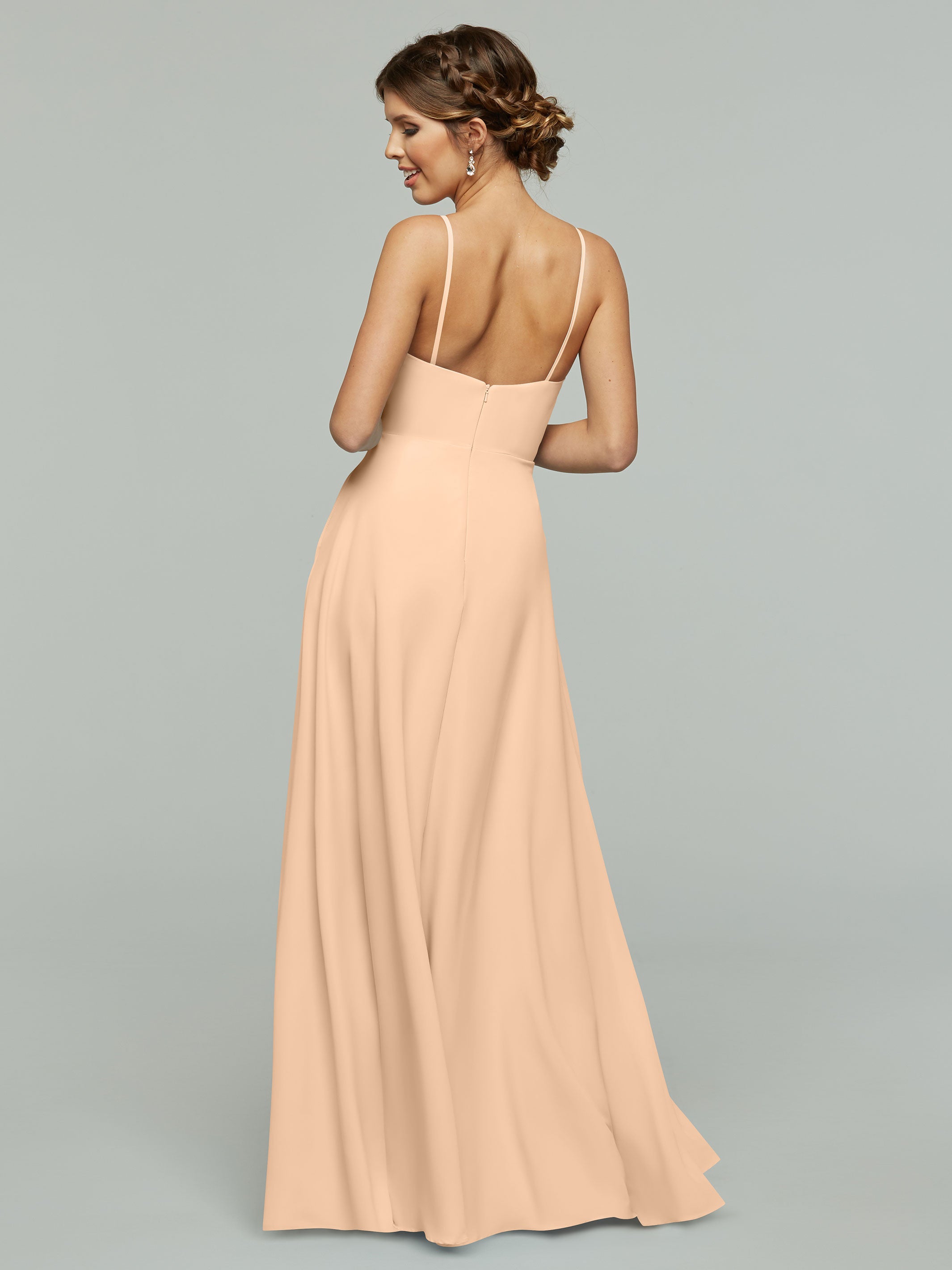Elegant 83012 Flowy Stretch Chiffon A-Line Bridesmaid Dress with V-Neck - Perfect for Weddings, Parties & Formal Events