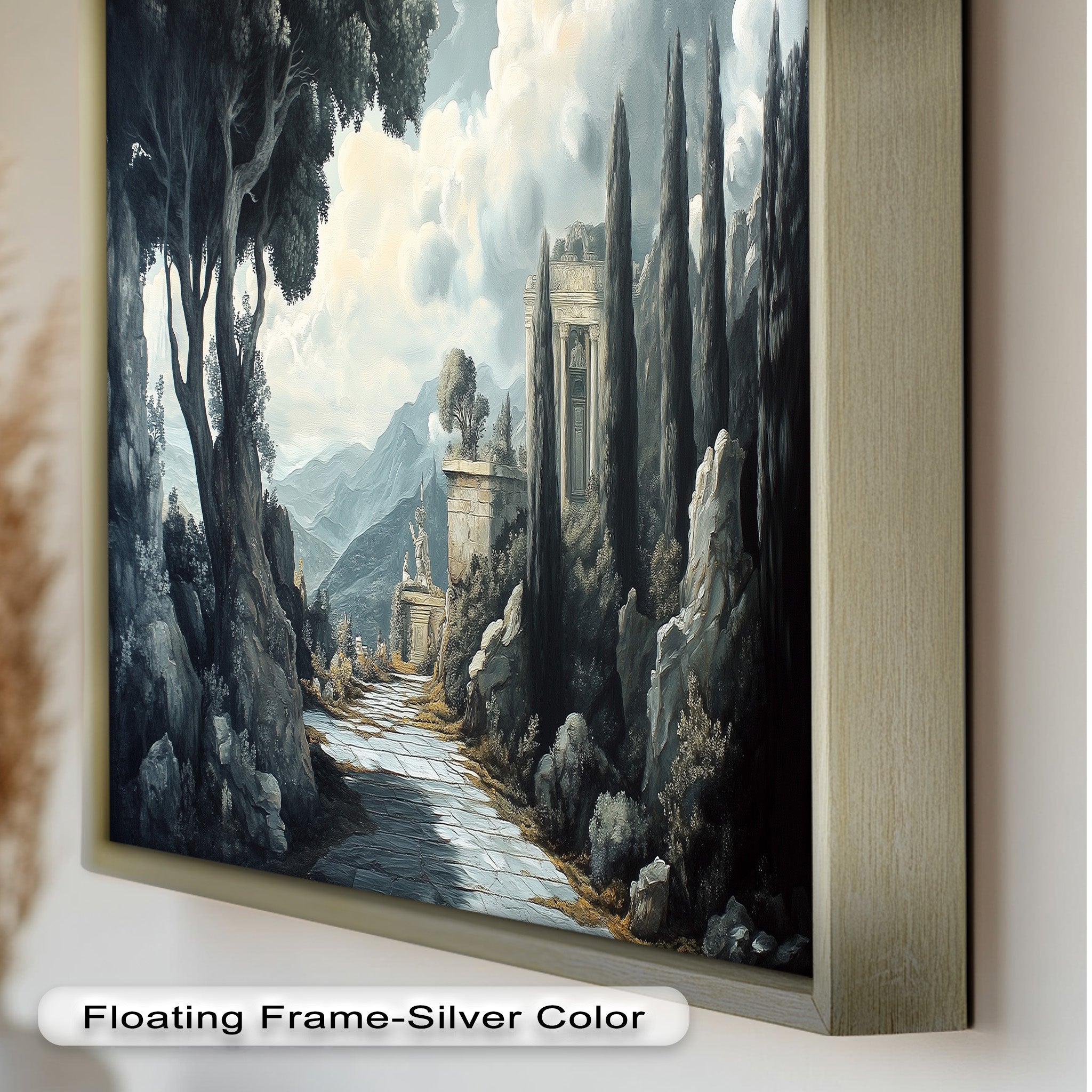Ancient Pathway to the Temple - Hand Painted Classical Landscape Oil Canvas Art for Home Decor, Office & Living Room Wall