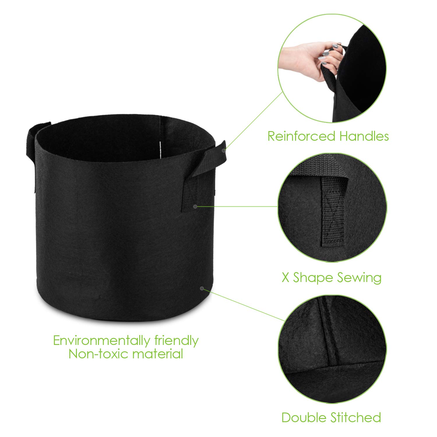 6-Pack 1 Gallon Heavy Duty Grow Bags - Thickened Nonwoven Fabric Plant Pots with Handles for Vegetables, Herbs & Flowers (Black) - Perfect for Indoor Gardening, Balcony Planting & Hydroponic Systems