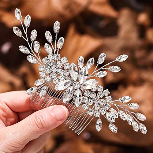 YBSHIN Blue Rhinestone Hair Comb - Elegant Wedding Hair Accessories for Brides, Silver Bridal Headpieces & Decorative Hair Combs for Women (Style 4) | Perfect for Weddings, Proms & Special Occasions