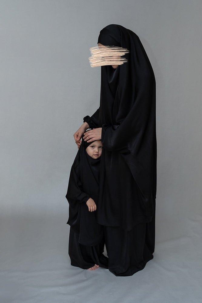 Black Muslim Prayer Dress for Women - Mommy and Me Islamic Khimar Collection - Perfect for Salah, Eid, Mosque & Home Worship
