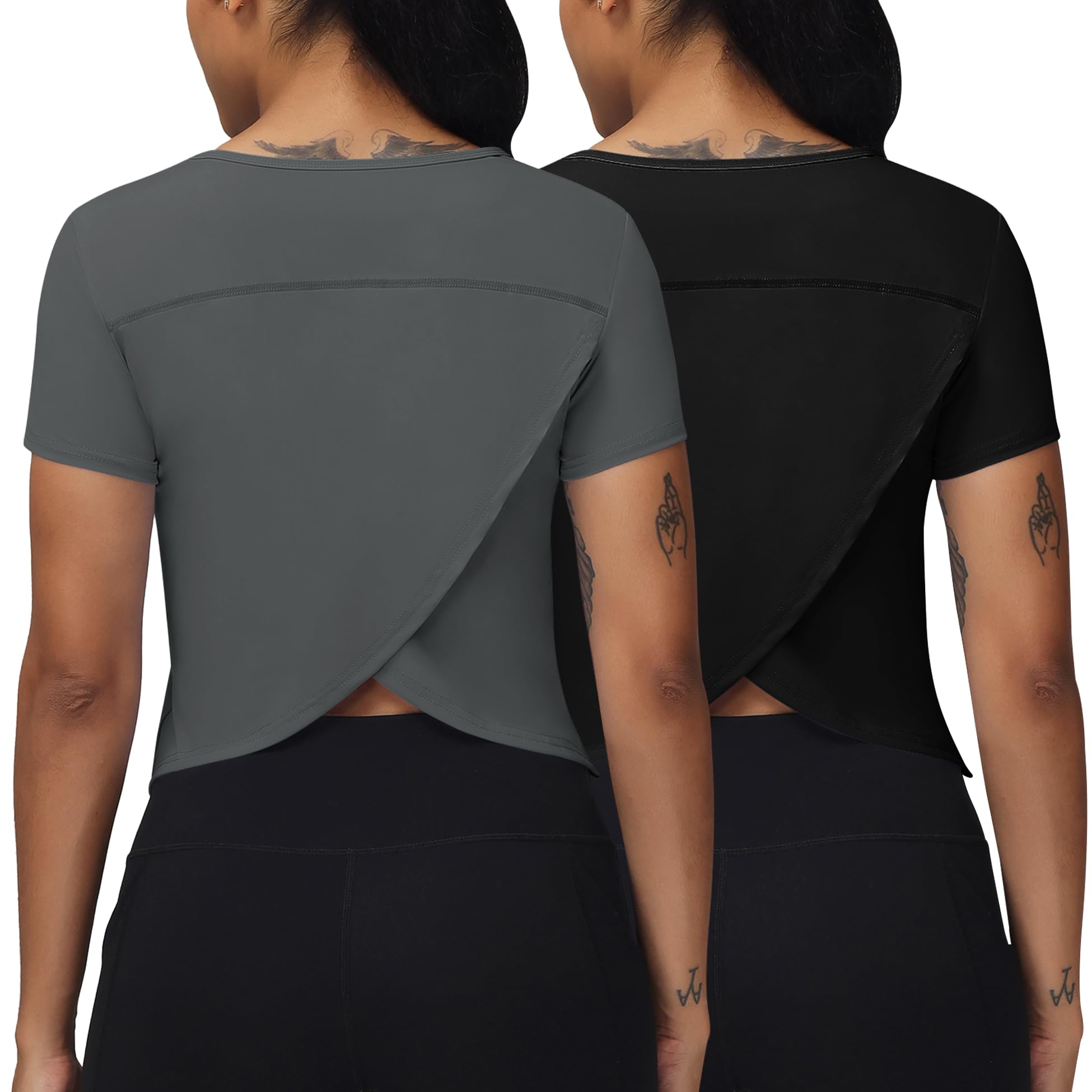 Micron Women's Crop Workout Tops - Split Back Short Sleeve Athletic Shirts for Gym, Yoga & Running | Fitted Basic Tee for Women's Fitness & Activewear