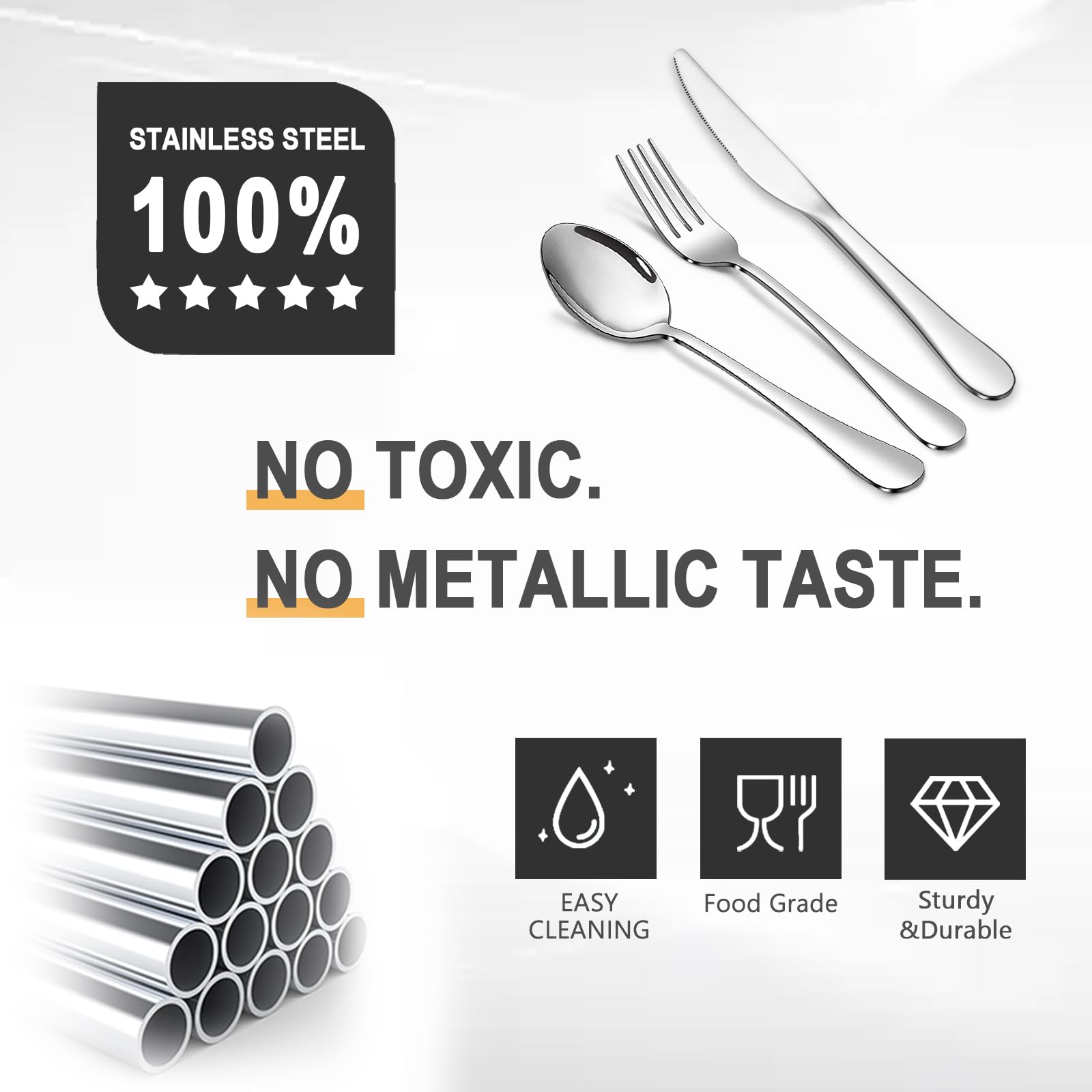 Premium Stainless Steel Silverware Set - SANTUO 9-Piece Mirror Polished Cutlery Set with Knives, Spoons & Forks for Home, Kitchen & Restaurant Use | Dishwasher Safe | Elegant Dining, Dinner Parties & Catering Events
