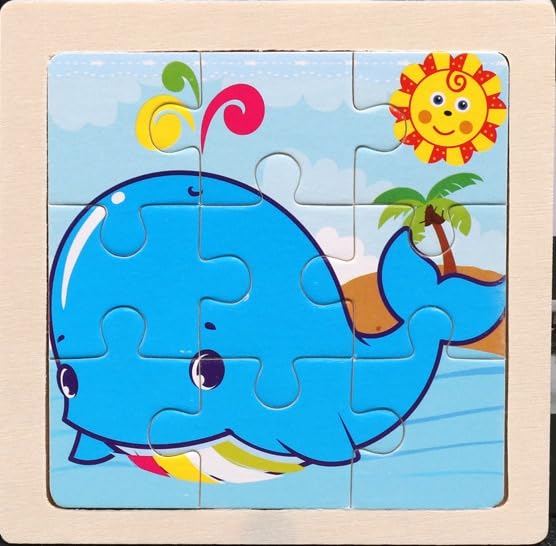 9-Piece Wooden Jigsaw Puzzle Set - Wildlife Animal Learning Toys for Toddlers & Preschool Kids (Pack of 6, SEA Animals) - Educational Montessori Toys for Early Childhood Development & Classroom Activities