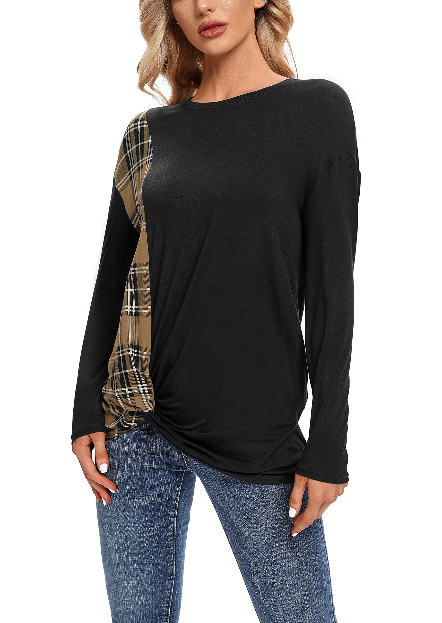 Urban CoCo Women's Long Sleeve Casual Twist Knot Tunic Tops - Stylish Blouses for Leggings | Perfect for Work, Date Night & Everyday Wear
