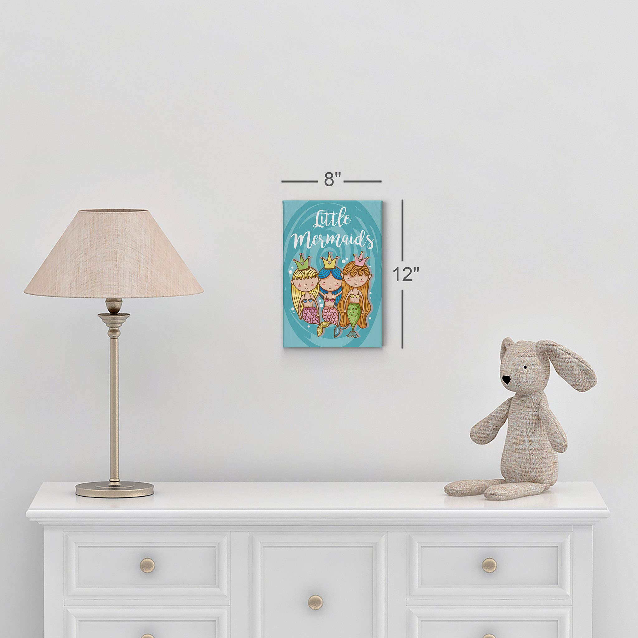 Cute Three Little Mermaid Canvas Print - 36x24 Inch Kids Room Wall Art, Nursery Decor, Girls Bedroom Decor | Ready to Hang, Made in USA | Perfect for Disney Themed Rooms & Underwater Fantasy Decor
