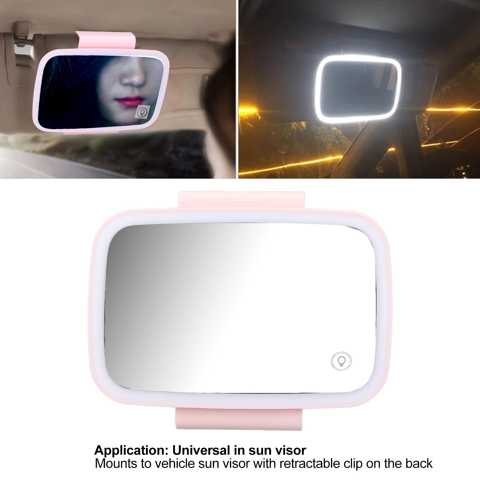 Car Makeup Mirror with LED Lights - Touch Screen Vanity Mirror for Women, Pink - Perfect for On-the-Go Makeup in Car, Travel & Daily Commute