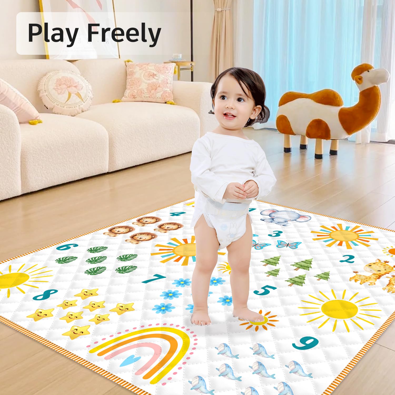 47x47 Inch Soft Play Mat for Babies 6-12 Months | Non-Slip Playpen Floor Mat for Infants & Toddlers | Foldable, Machine Washable Baby Activity Mat | Perfect for Crawling, Playtime & Nursery Floor Protection