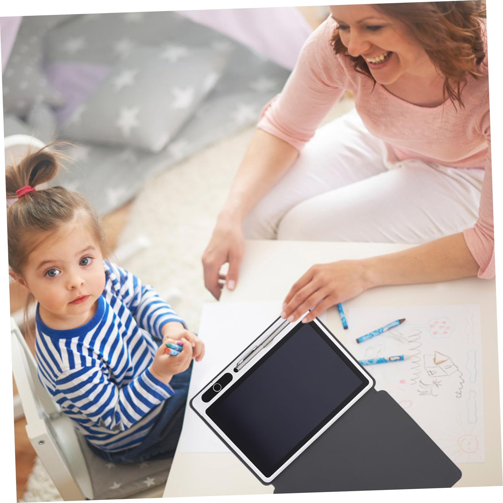 PartyKindom LCD Drawing Pad - 10 Inch Erasable Electronic Writing Tablet for Kids, Digital Sketchbook with Stylus & Leather Cover - Perfect for Note Taking, Drawing, Learning & Office Use