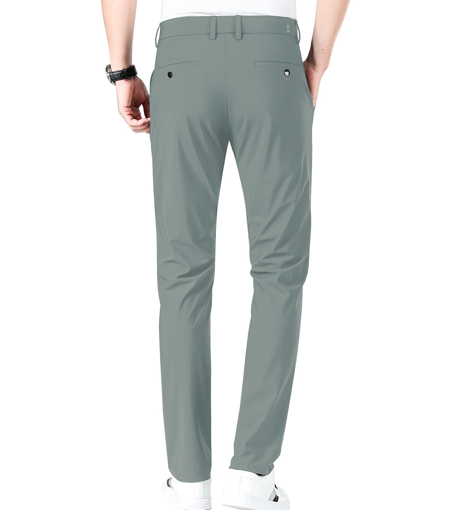 LUSHENUNI Men's Slim Fit Golf Pants - High Stretch Ice Silk Dress Pants with Expandable Waist for Comfortable Swing | Perfect for Golfing, Office Wear & Business Casual Outfits