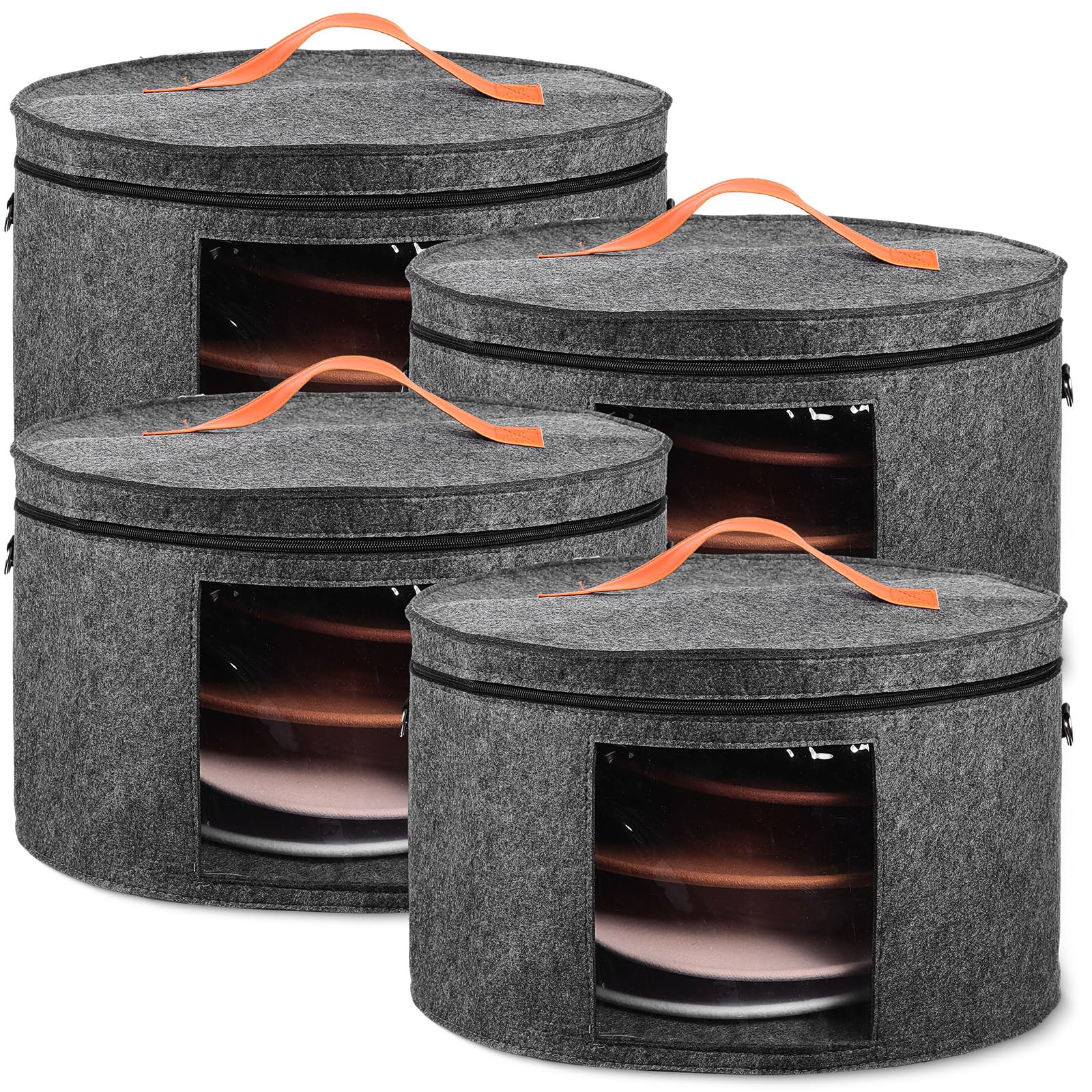 Suzile 4 Pack Large Round Foldable Felt Hat Storage Box for Women - 17 x 10 Inch Cowboy Hat Organizer with Lid, Closet Organizer for Hats, Clothes & Accessories (Gray) - Perfect for Home, Travel & Western Style Wardrobe Organization