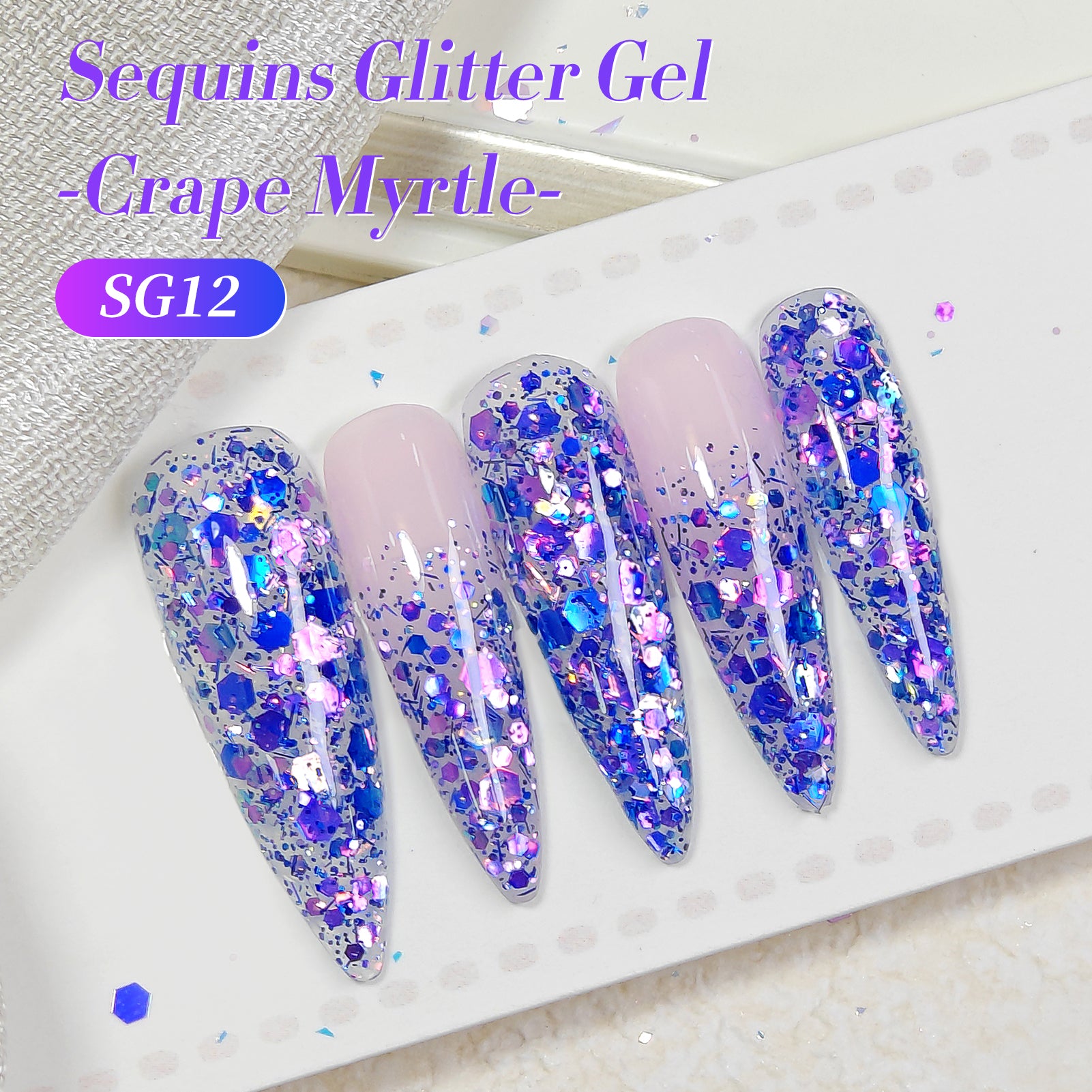 Purple Glitter Gel Nail Polish with Sequins - 15ml Crape Myrtle Shade SG12 for Professional Salon & DIY Manicure at Home