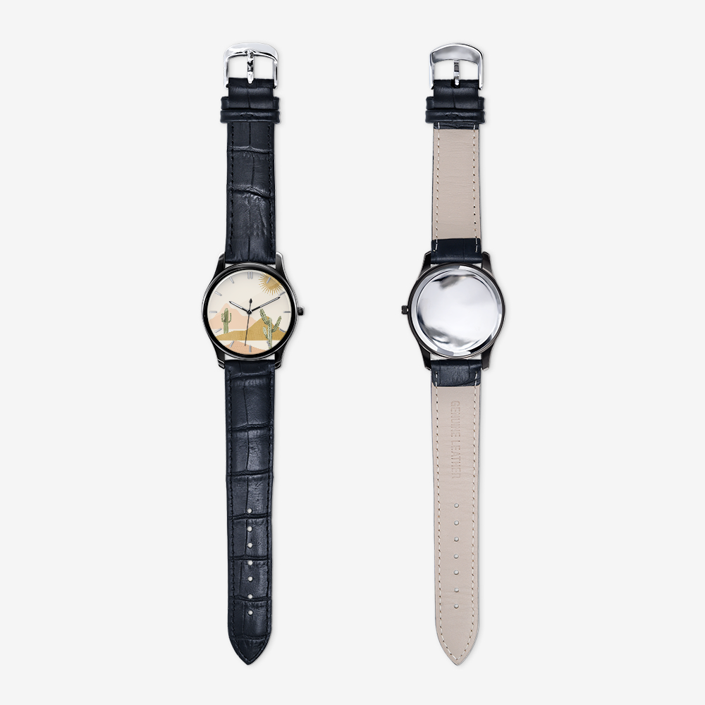 Classic Unisex Black Quartz Watch with Desert Bohemian Print - Stylish & Durable for Everyday Wear, Outdoor Adventures & Boho Fashion
