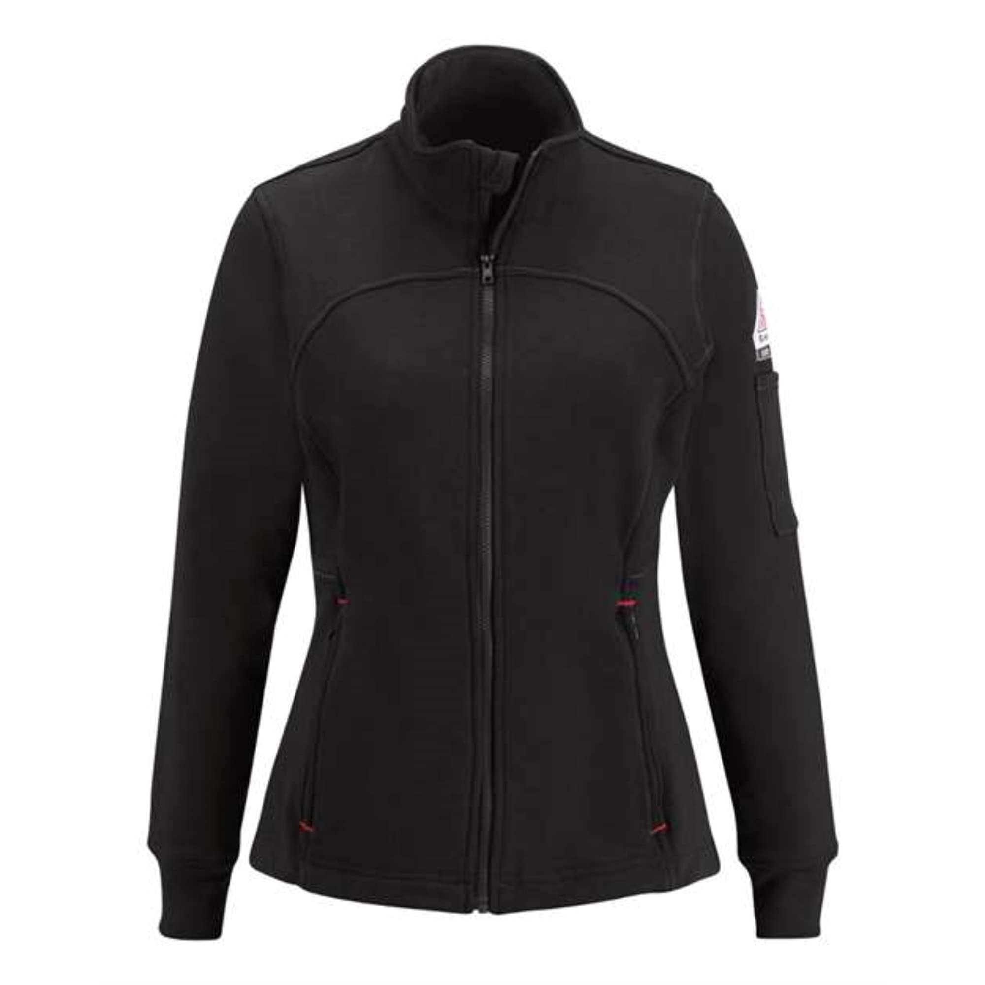Bulwark Women's Zip Front Fleece Jacket - Soft Cotton Spandex Blend, Lightweight & Warm, Black - Perfect for Outdoor Work, Hiking & Casual Wear