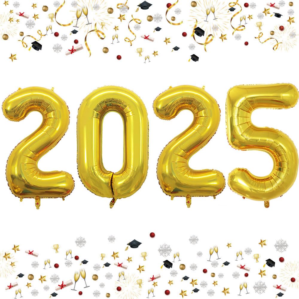 GOER 42 Inch 2025 Gold Foil Number Balloons - Large Metallic Party Decorations for New Year's Eve, Graduation, Birthday & Anniversary Celebrations - Perfect for Photo Backdrops, Wall Decor & Event Centerpieces