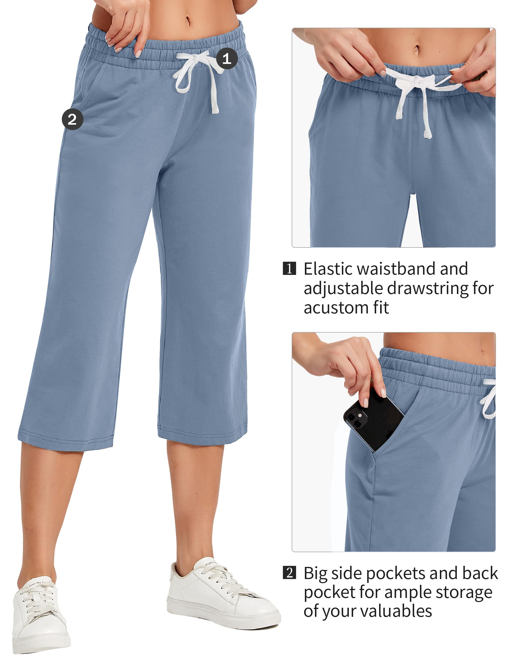 SPECIALMAGIC Women's Cotton Capri Yoga Pants - Wide Leg Lounge Pajama Pants, Sweatpants for Sports & Workout - Perfect for Yoga, Running, Gym and Casual Wear