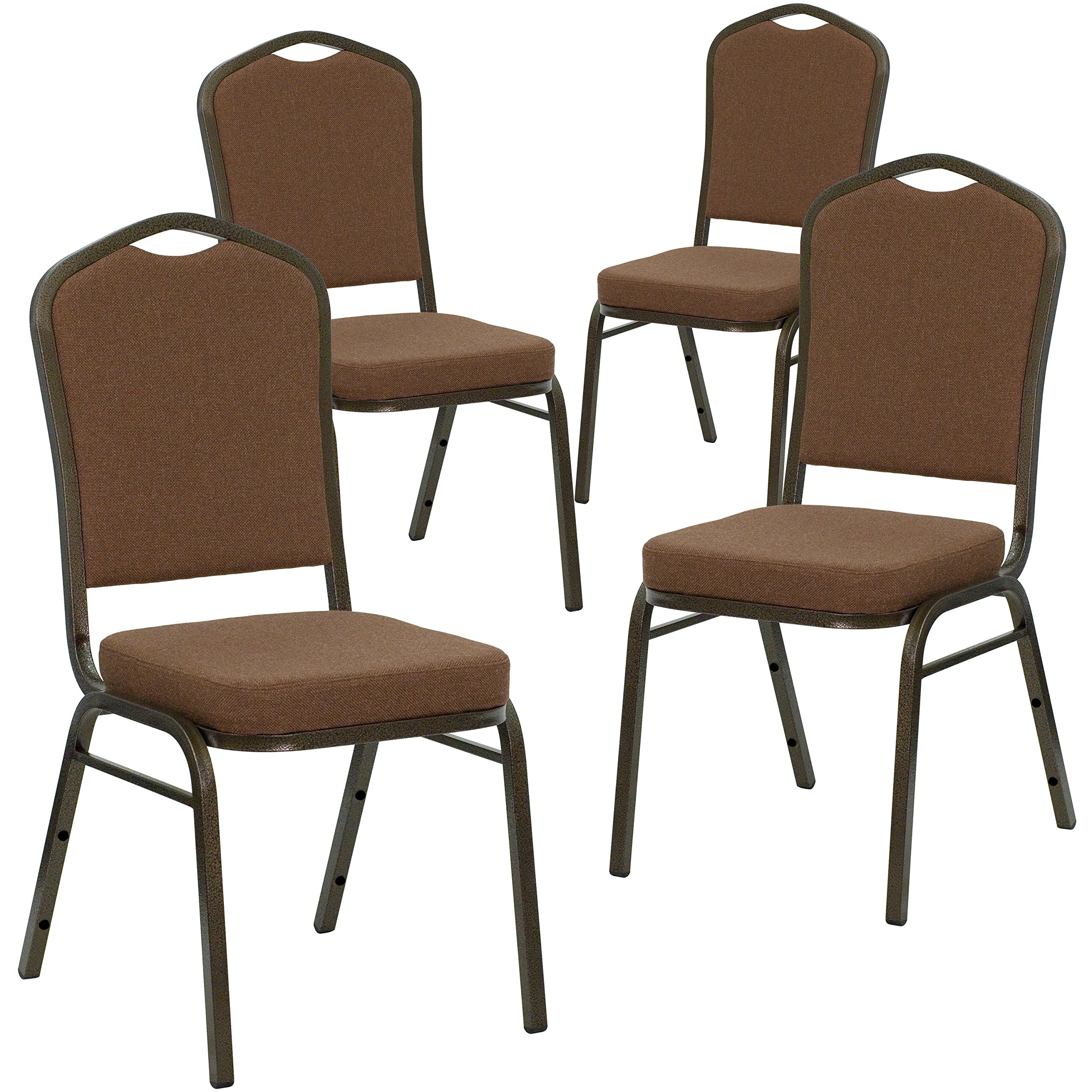 Flash Furniture 4-Pack HERCULES Series Stacking Banquet Chairs - Coffee Fabric with Gold Vein Frame, Heavy-Duty Crown Back Design for Weddings, Events & Restaurants