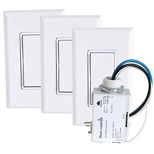 RunLessWire 4-Way Wireless Light Switch & Controller Kit - DIY Smart Home Lighting System (1 Controller + 3 Switches) - Perfect for Bedroom, Living Room & Staircase Lighting Control