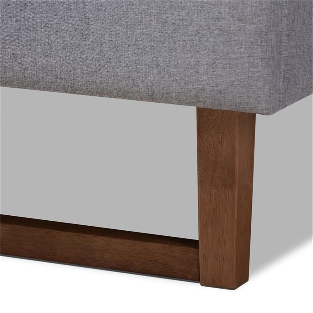 Baxton Studio Liliya Mid-Century Modern King Size Bed Frame - Light Grey Fabric Upholstery with Walnut Brown Wood Finish | Perfect for Contemporary Bedrooms & Master Suites