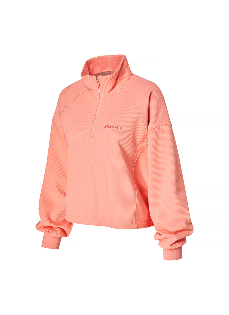 Women's Peach Ribbed High Neck Half Zip Anorak Jacket - Stylish & Cozy Outerwear for Fall & Winter, Perfect for Casual Outings & Outdoor Adventures