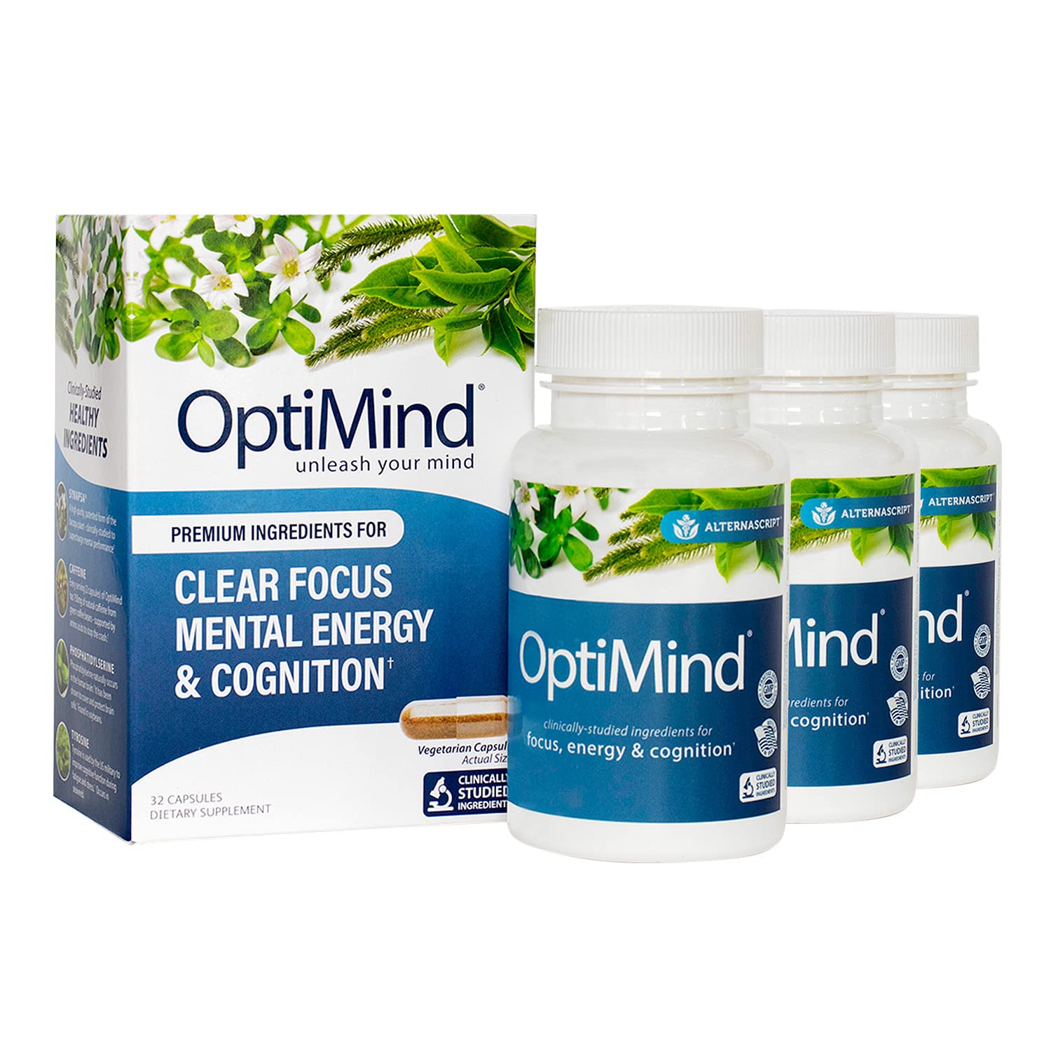 Optimind Nootropics Brain Booster Supplement - Enhance Memory, Focus & Cognitive Function with Clinically Proven Ingredients (Bacopa, Tyrosine, Huperzine A, GABA) | 3 Bottles (96 Count) | Ideal for Students, Professionals & Gamers to Boost Mental Performance