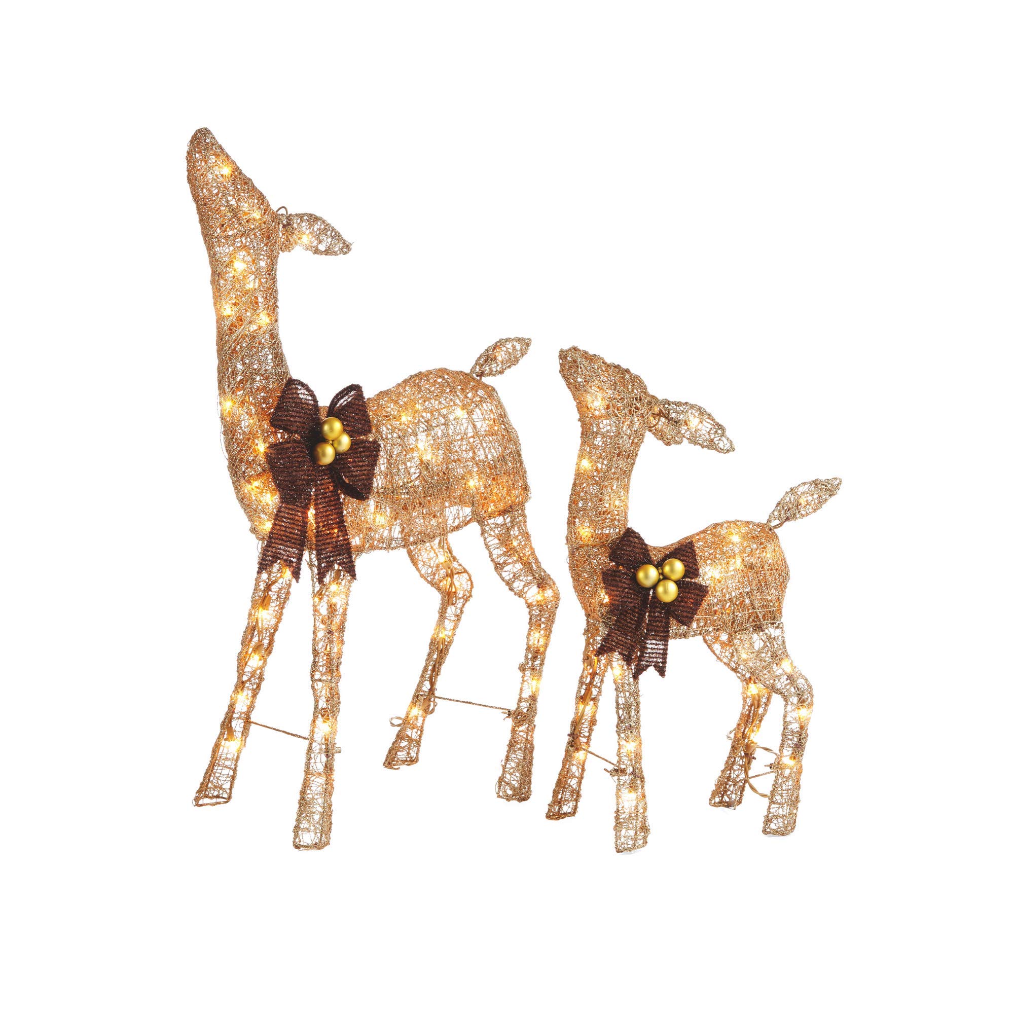 2.8 Ft Pre-Lit LED Christmas Deer Outdoor Yard Decor with Warm White Lights - Metal Holiday Decoration with Gold Finish & Red Bows | Perfect for Front Lawn, Garden, Porch & Christmas Party Decorations