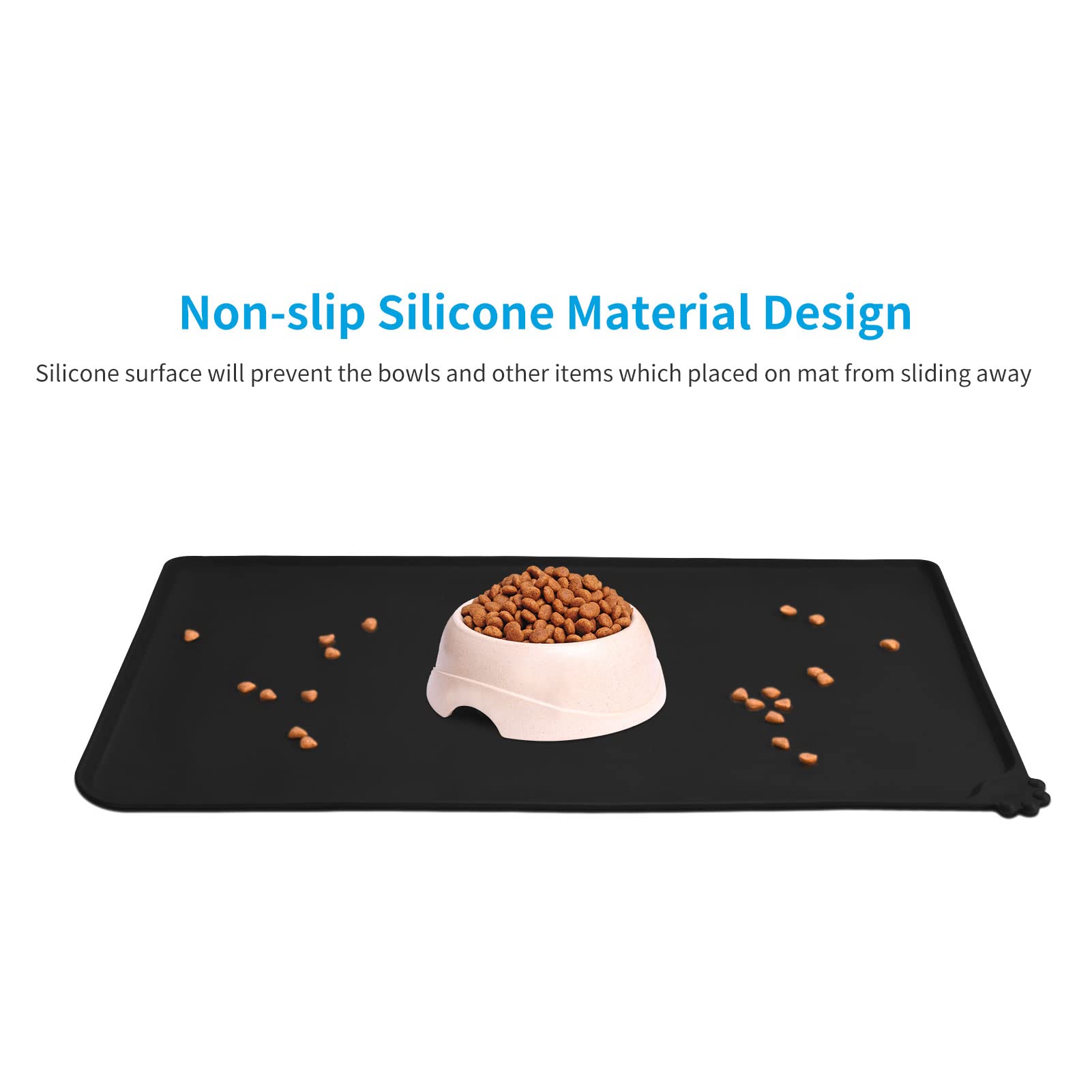 **AUDWUD Non-Slip Silicone Pet Feeding Mat - Waterproof Dog Bowl Pad for Food & Water - Perfect for Messy Eaters & Hard Floors**