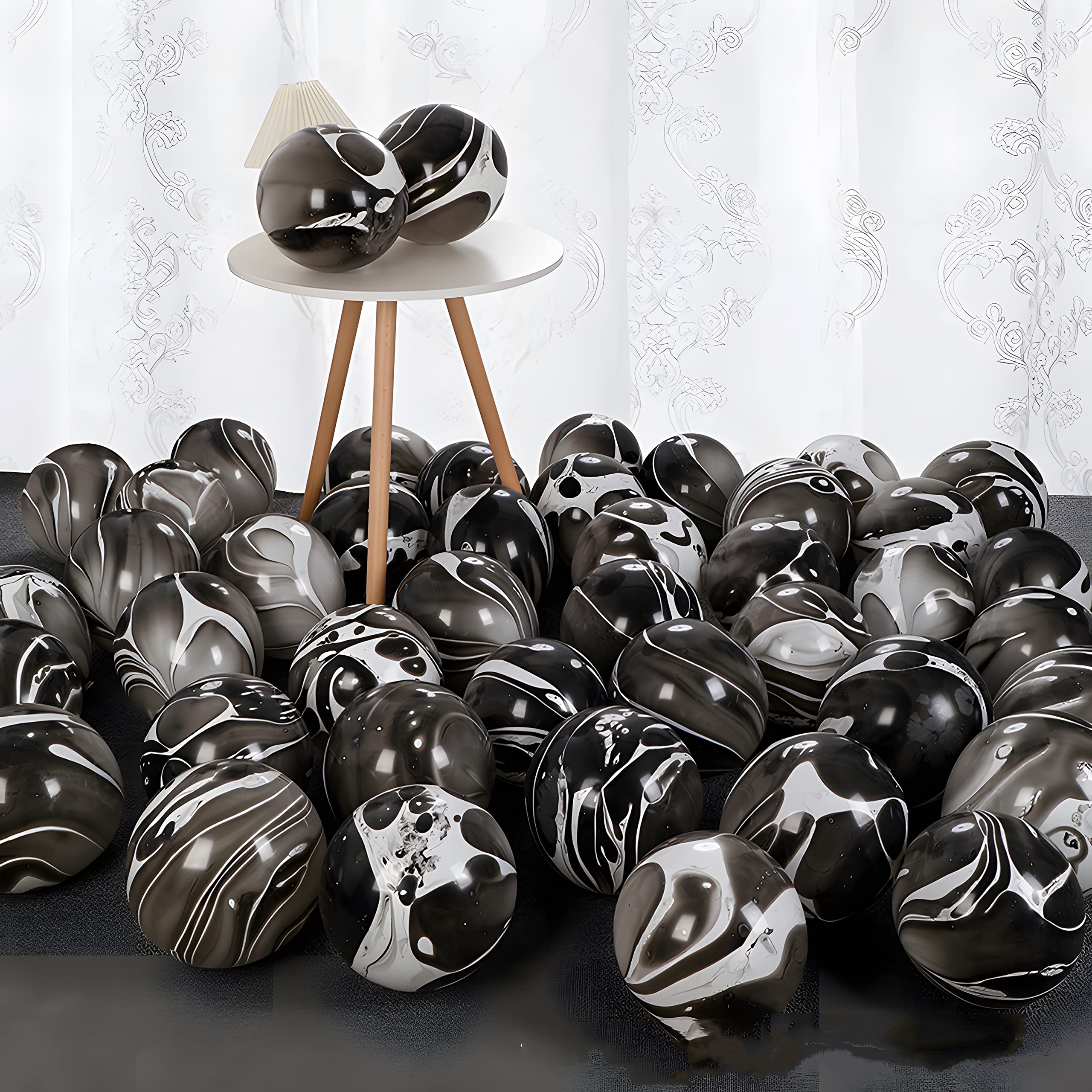 30PCS 12 Inch Black Tie Dye Balloons - Agate Marble Latex Swirl Party Balloons for Tie Dye Birthday, Bachelorette, Candyland & Hippie Theme Parties - Perfect for Indoor/Outdoor Decorations, Photo Backdrops & Event Styling