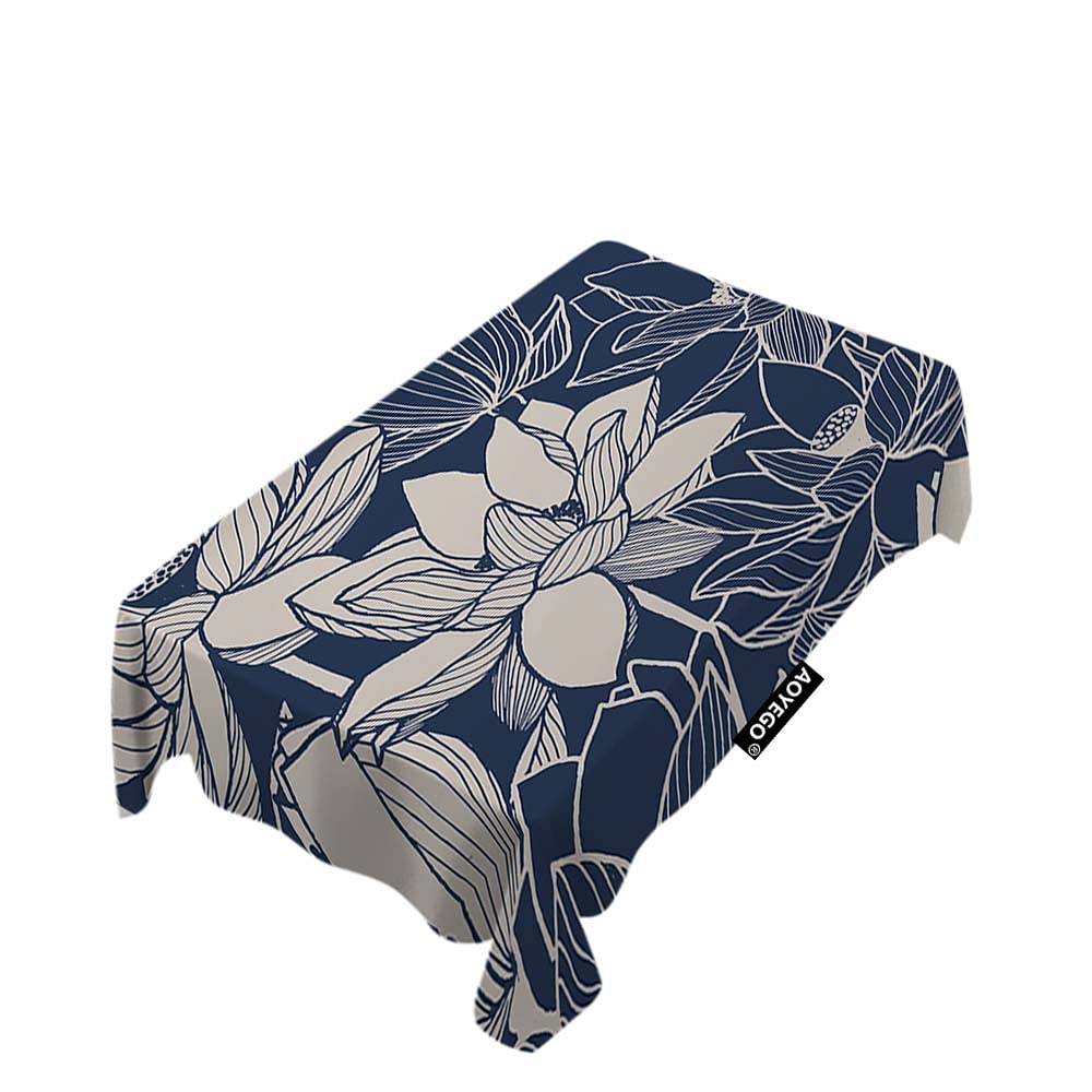 Elegant Floral Lotus Tablecloth - Chinese Asian Traditional Blossom Silhouette Design, 52x70 Inch Polyester Fabric for Indoor Outdoor Use - Perfect for Home Decor, Parties, Picnics & Dining Table Decoration