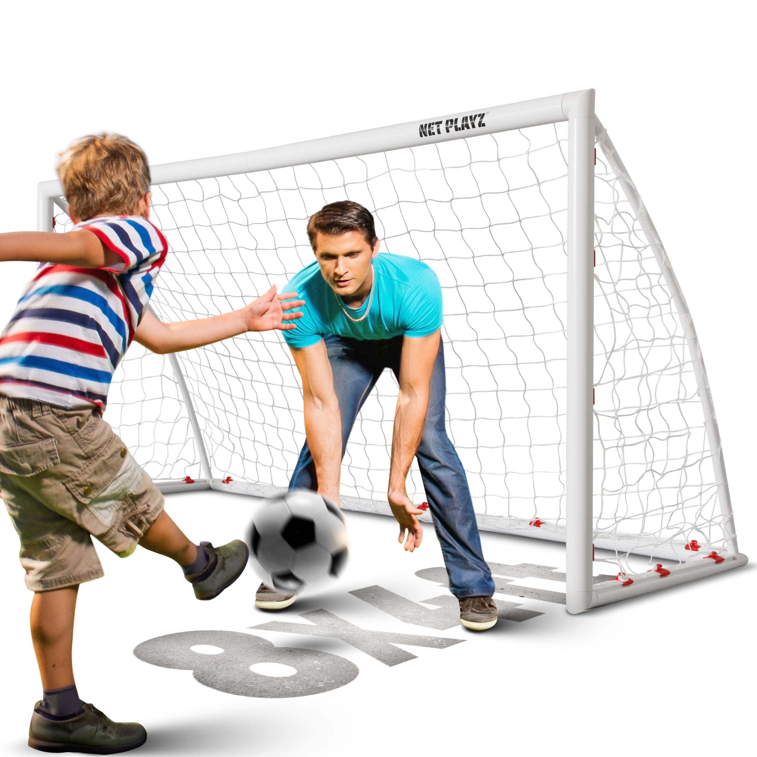 NET PLAYZ 8'x4' High-Strength Portable Soccer Goal for Backyard - Weatherproof Fast Setup Football Net for Kids, Teens & Youth - Perfect for Backyard Practice, Training & Birthday Gifts (White, NOS34740A01)