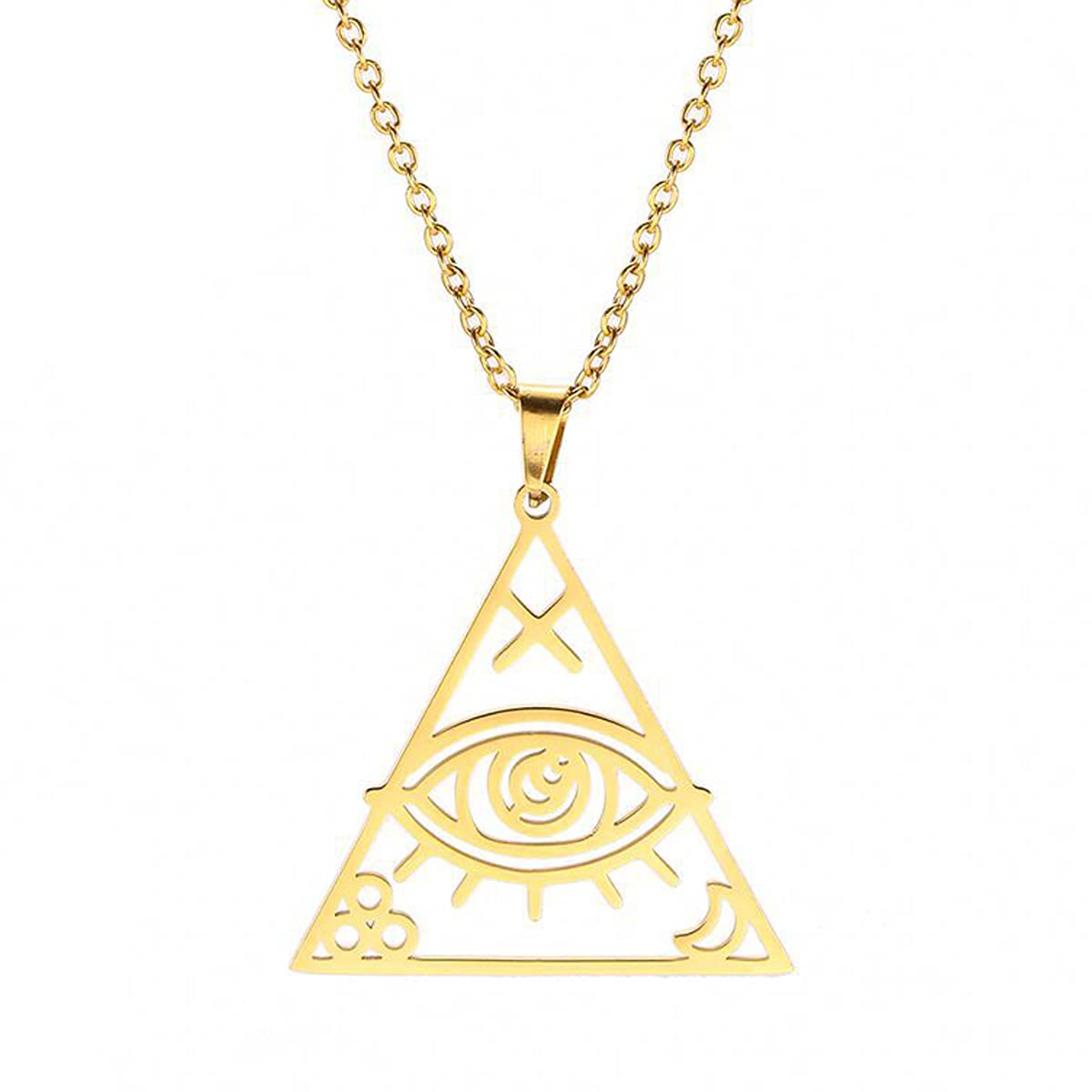 Evil Eye Necklace for Women - Stainless Steel Triangle Pyramid Pendant with Horus Eye & Moon Cross - Protection Jewelry for Girls & Women | Perfect for Daily Wear, Gifts & Spiritual Healing