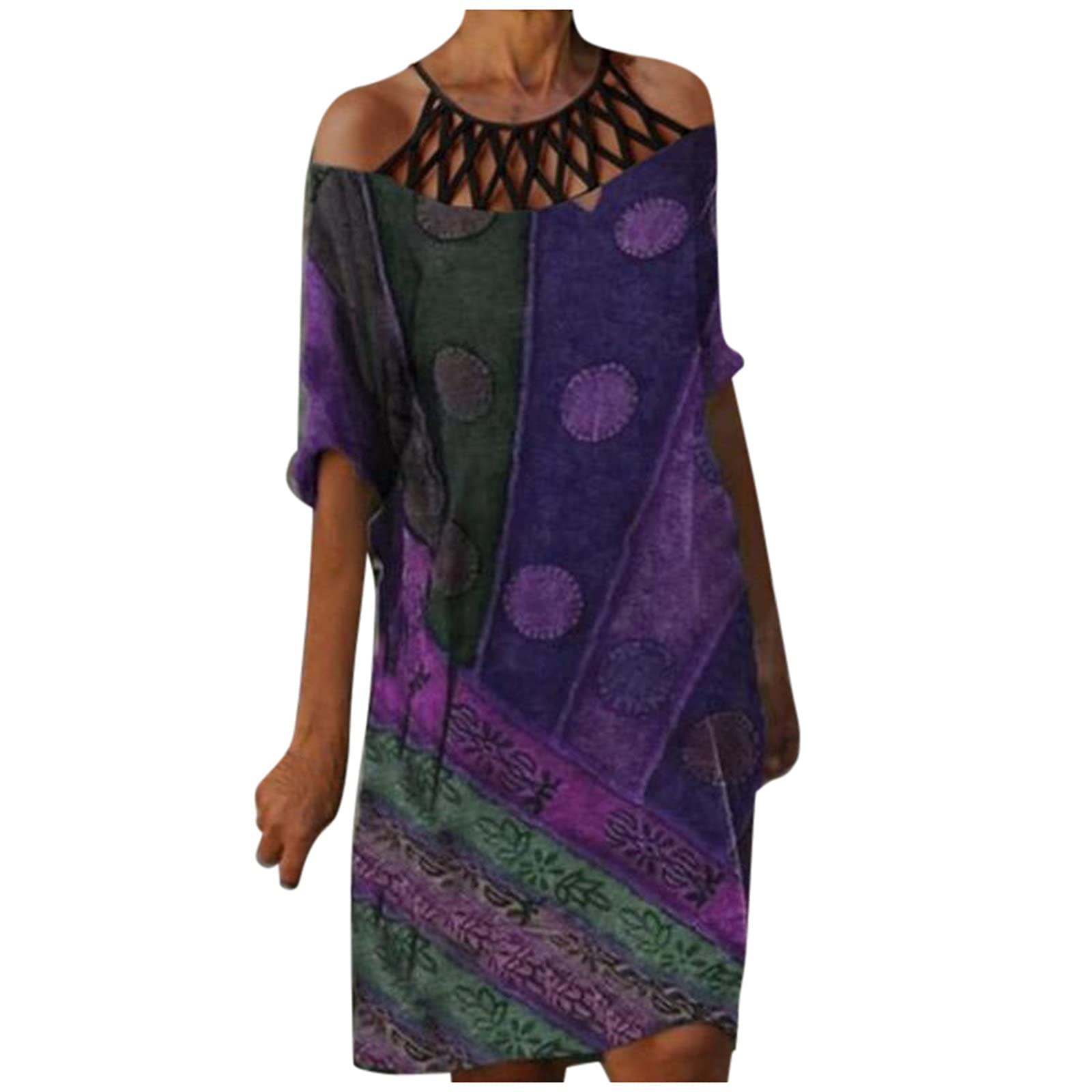 iFshaion Women's Summer Cold Shoulder Midi Dress - Trendy Hollow Out Loose Fit Casual Sundress for Beach, Party, and Everyday Wear