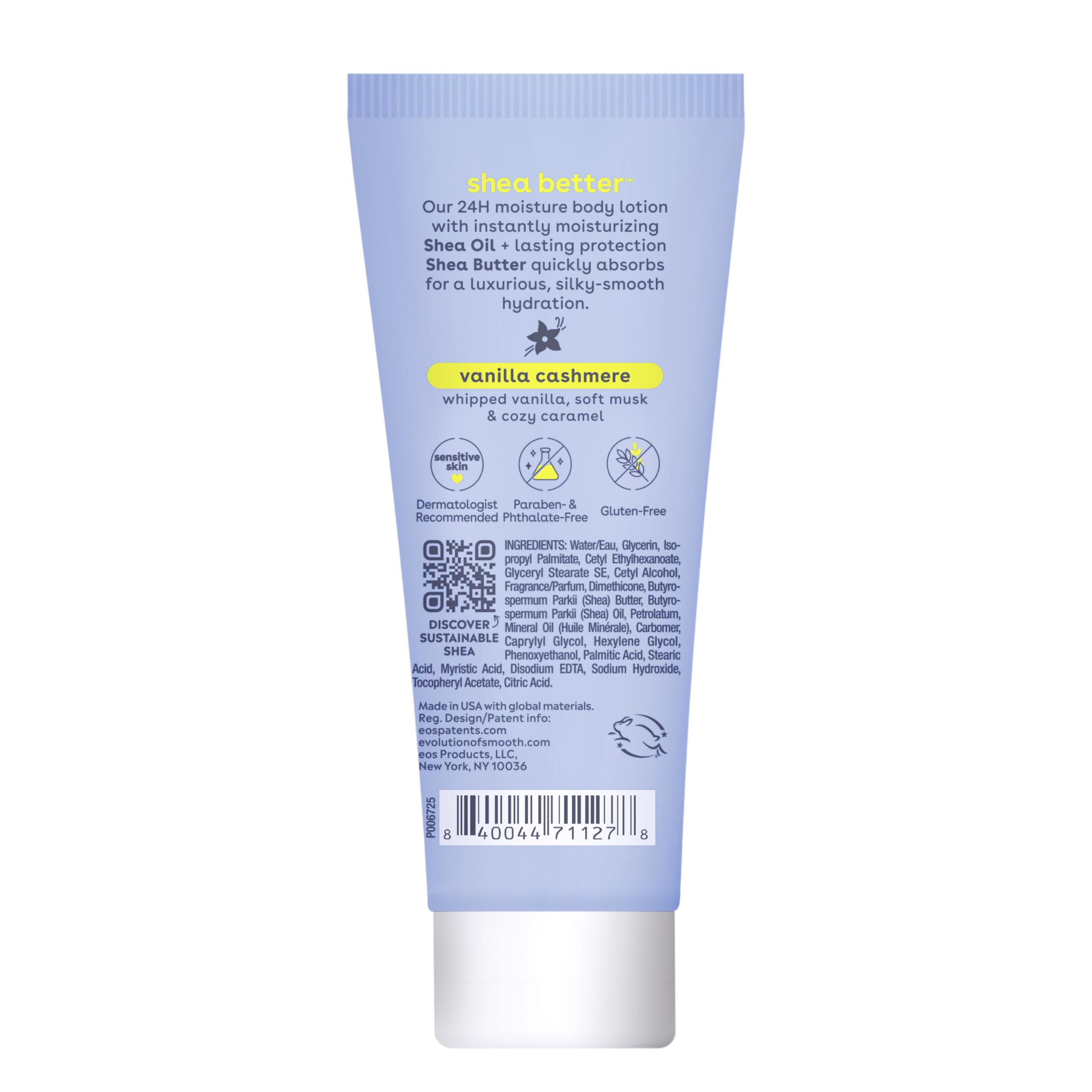 EOS 24H Moisture Travel Body Lotion - Vanilla Cashmere Scent, 2.5 fl oz Mini Body Lotion for Dry Skin | Travel Size Essential Toiletries | Perfect for Gym Bag, Office Desk & Vacation Skincare Routine