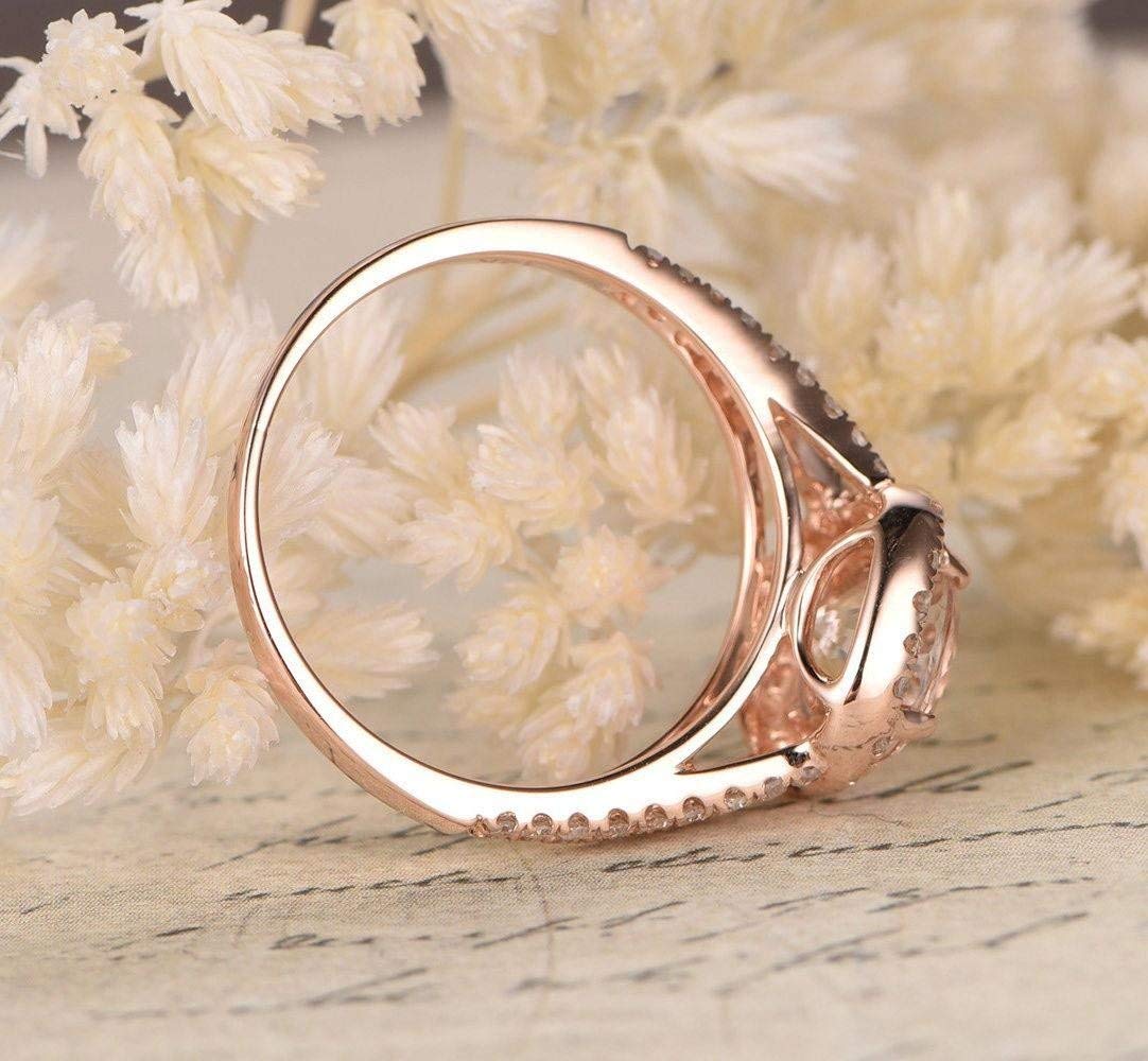 1.25ct Morganite Halo Diamond Ring 18k Gold Plated for Engagement