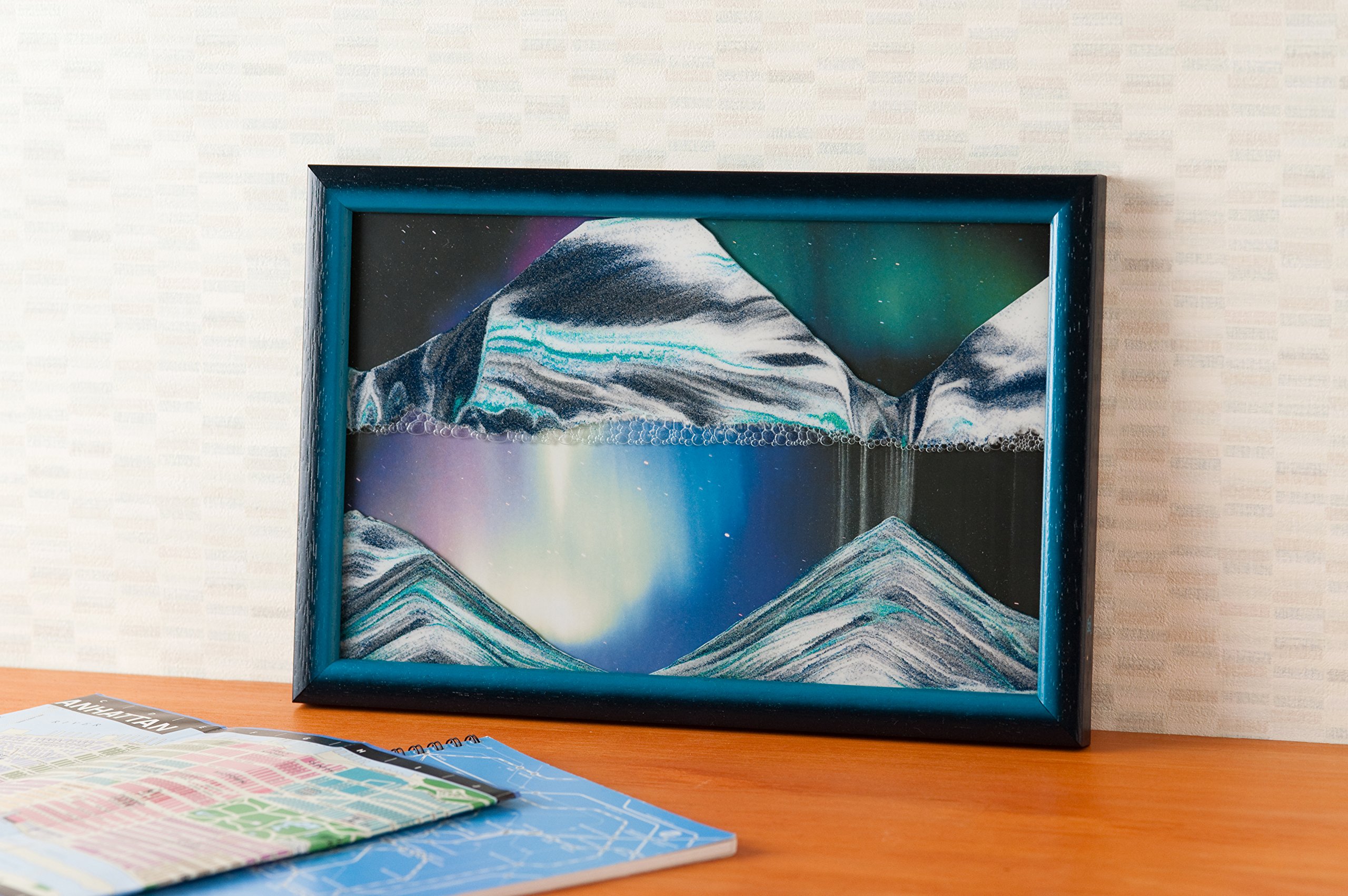 Aurora Borealis Small Moving Sand Art - Interactive Wall Decor & Desktop Sandscape - Handmade in Austria | Relaxing Liquid Motion Sands for Home Office, Meditation Room & Stress Relief