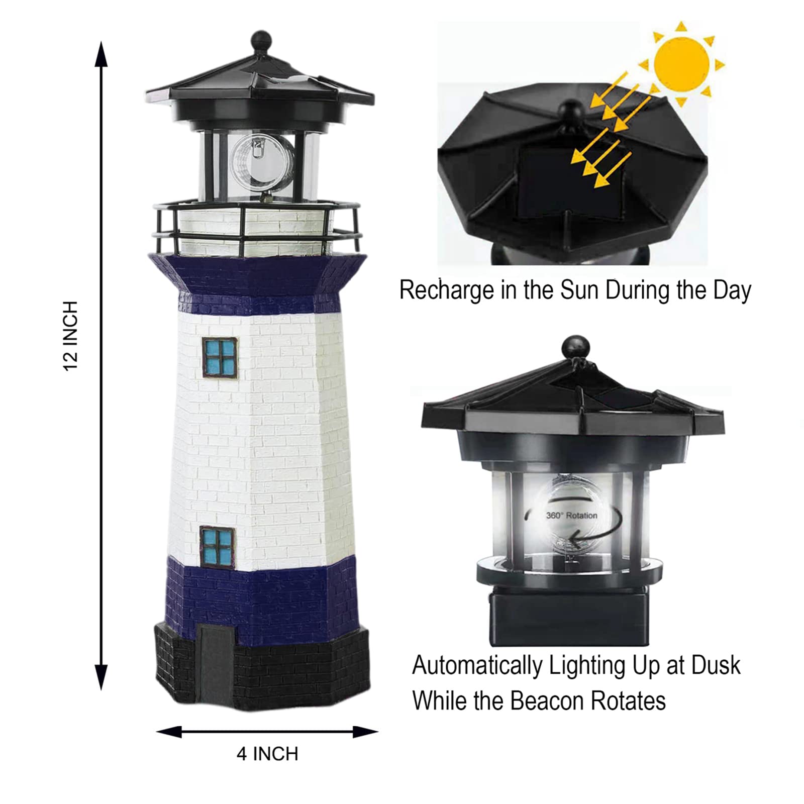 Solar Powered Rotating Beacon LED Lighthouse Lamp - Outdoor Decorative Light for Garden, Patio, Well Cover | Weatherproof Landscape Lighting | Perfect Gift for Home & Marine Enthusiasts (Blue) - Ideal for Coastal Decor, Backyard Ambiance, and Nautical Themed Parties